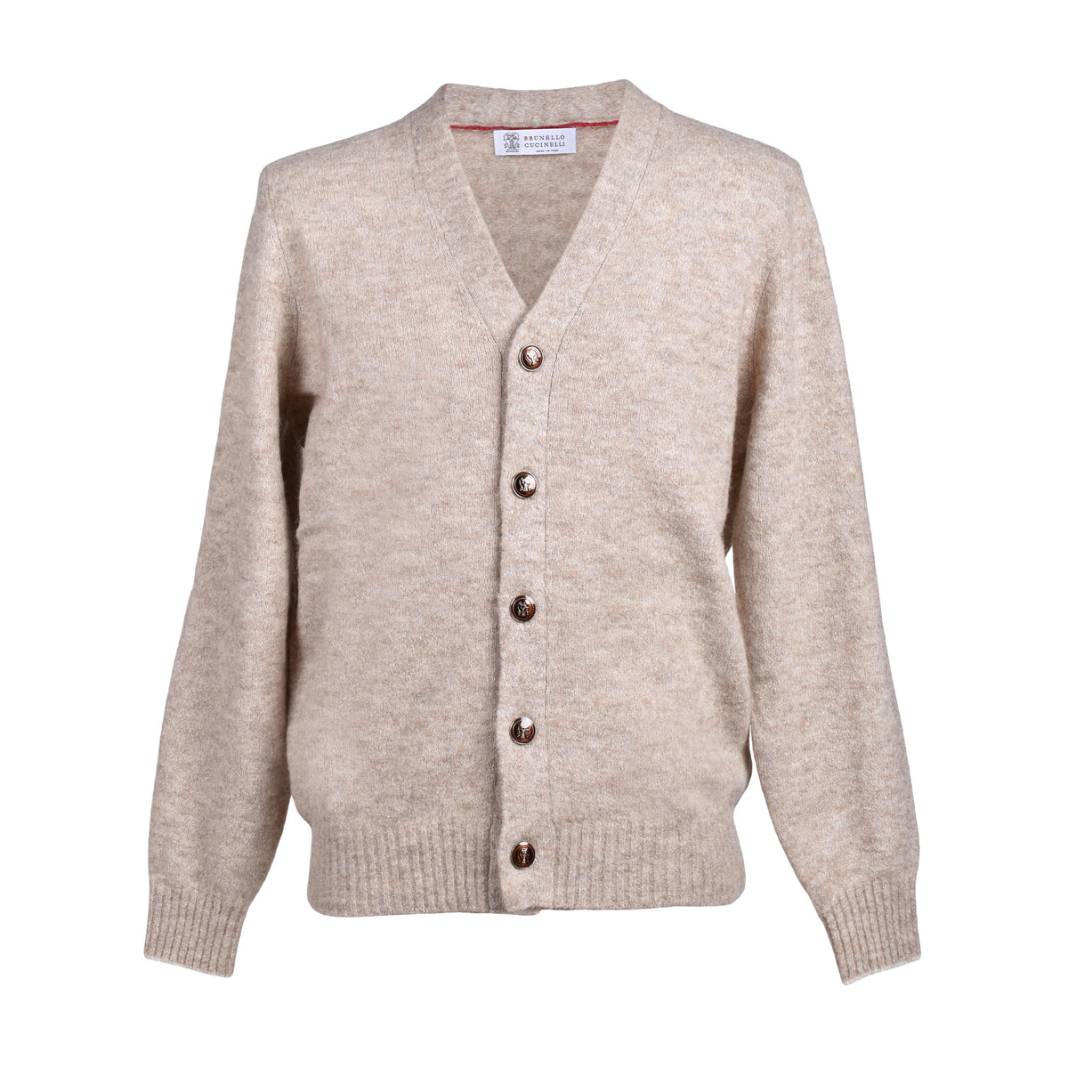 BRUNELLO CUCINELLI MEN'S SAND WOOL BLEND CARDIGAN SWEATER