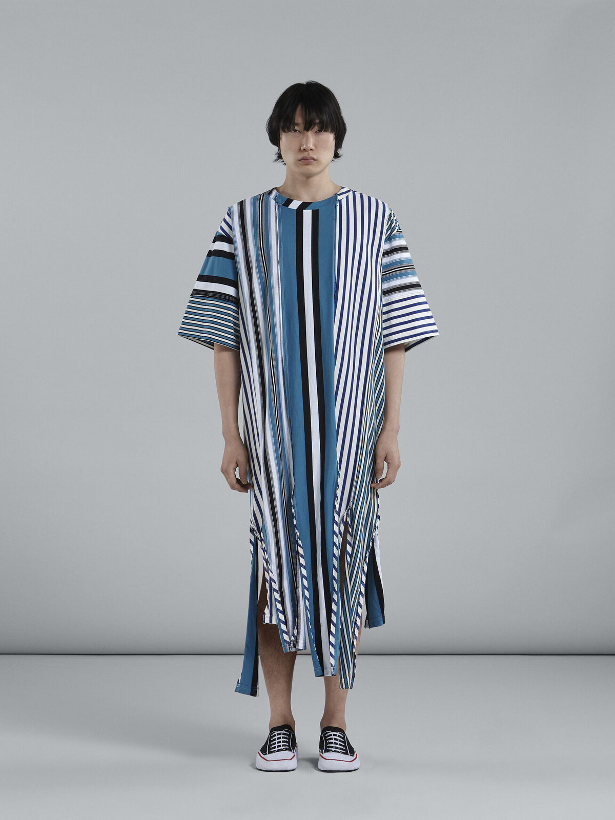 MARNI MEN'S STRIPED MULTICOLOR FRINGE DETAIL SHIRT