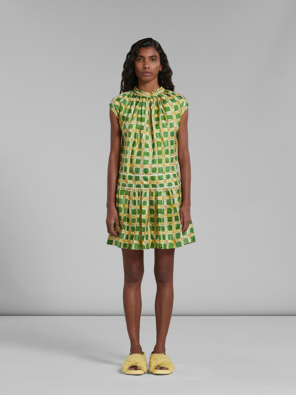 MARNI WOMEN'S GREEN PLAID SHORT DRESS