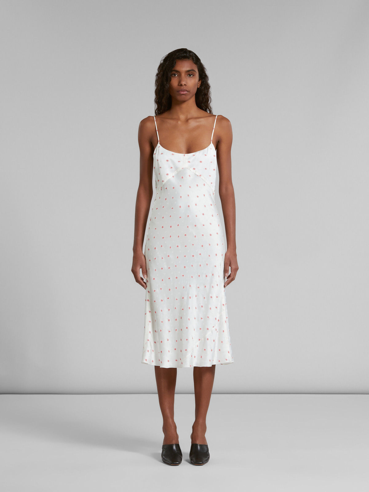 MARNI WOMEN'S WHITE SLIP DRESS WITH FLORAL PATTERN