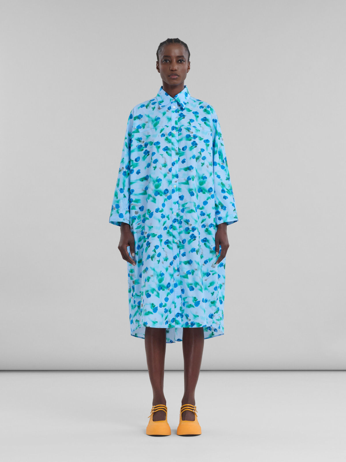 MARNI WOMEN'S LIGHT BLUE FLORAL SHIRT DRESS