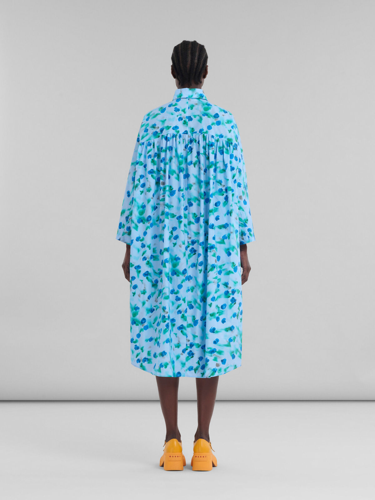 MARNI WOMEN'S LIGHT BLUE FLORAL SHIRT DRESS