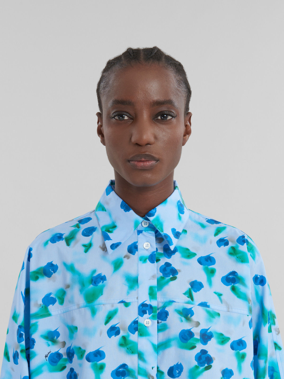 MARNI WOMEN'S LIGHT BLUE FLORAL SHIRT DRESS