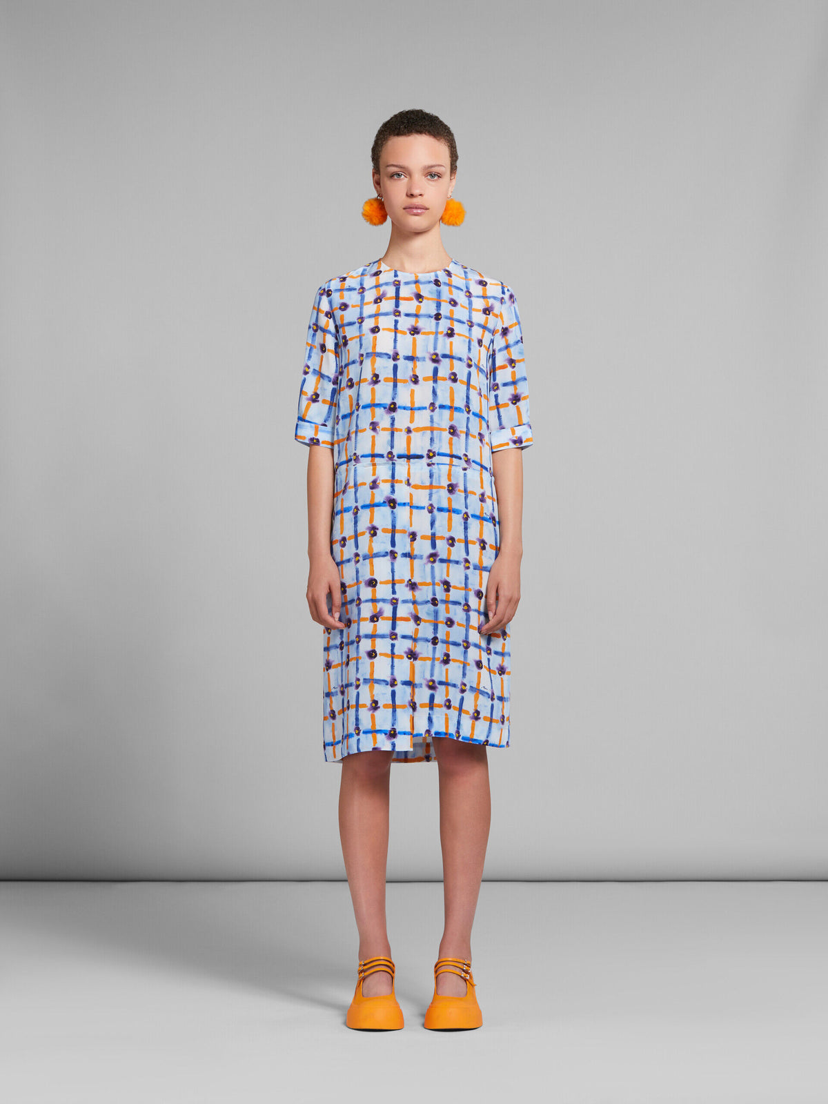 MARNI WOMEN'S LIGHT BLUE PATTERNED MIDI DRESS