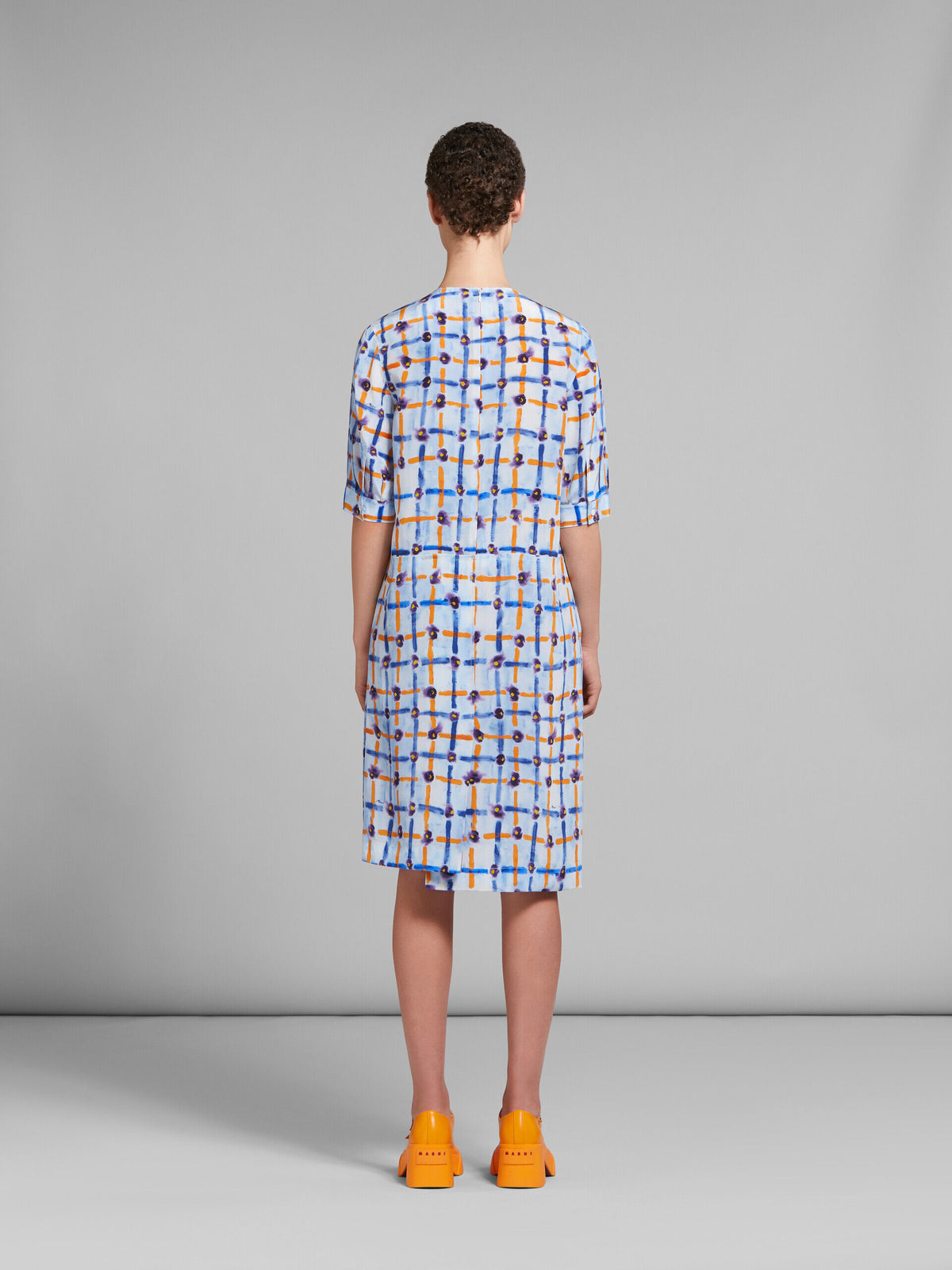 MARNI WOMEN'S LIGHT BLUE PATTERNED MIDI DRESS
