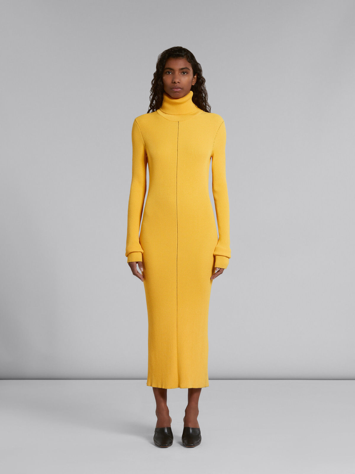 MARNI WOMEN'S MAIZE RIBBED TURTLENECK MIDI DRESS