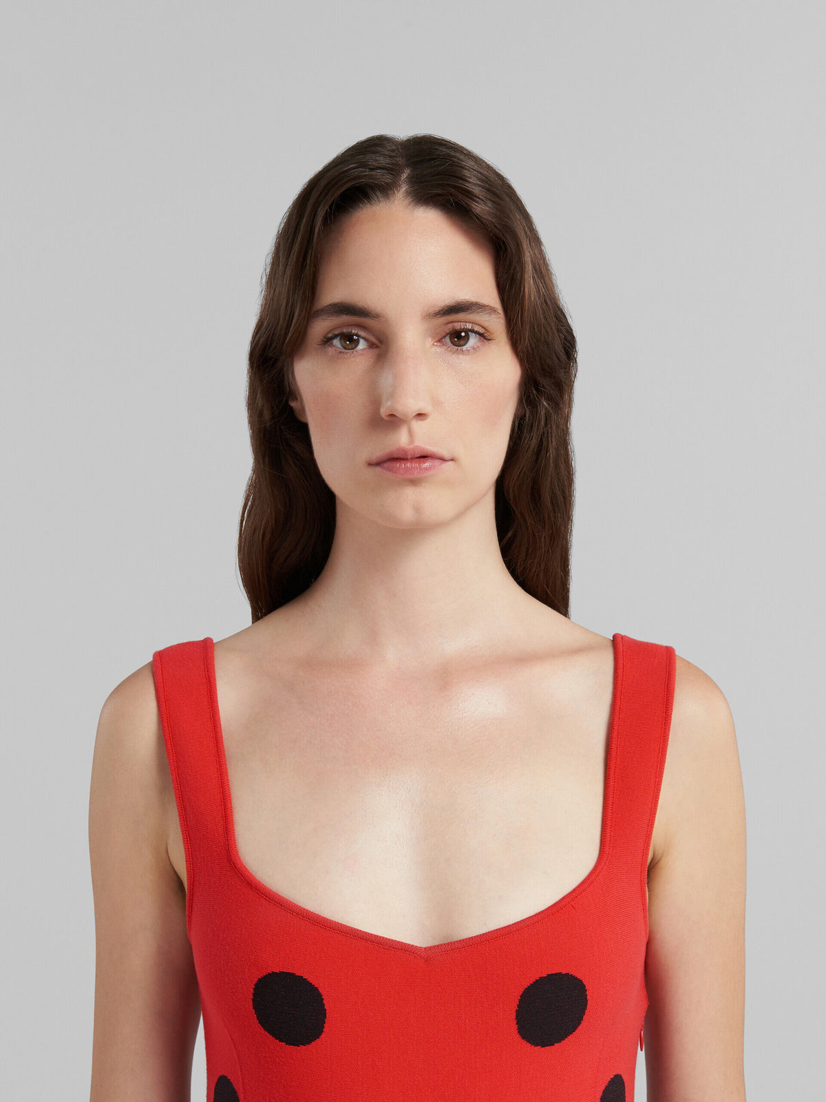 MARNI WOMEN'S RED POLKA DOT FLOUNCE DRESS