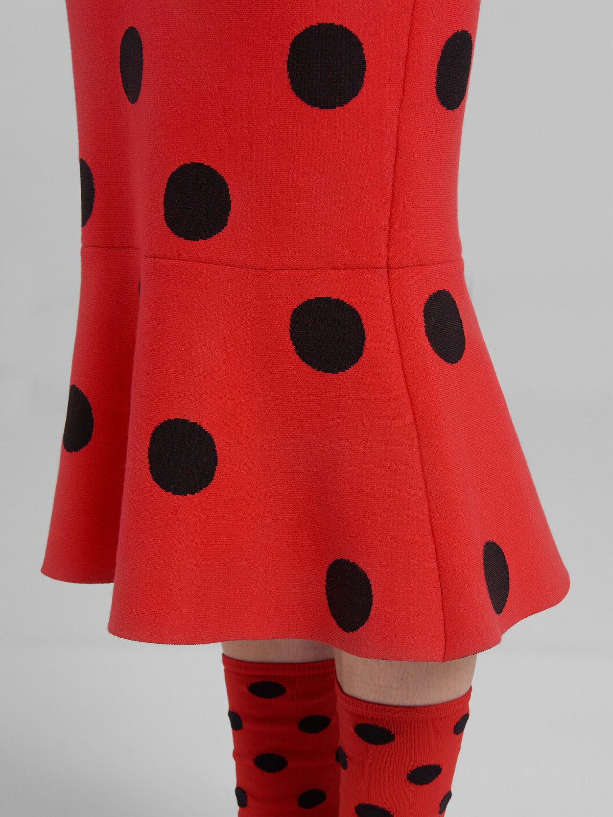 MARNI WOMEN'S RED POLKA DOT FLOUNCE DRESS