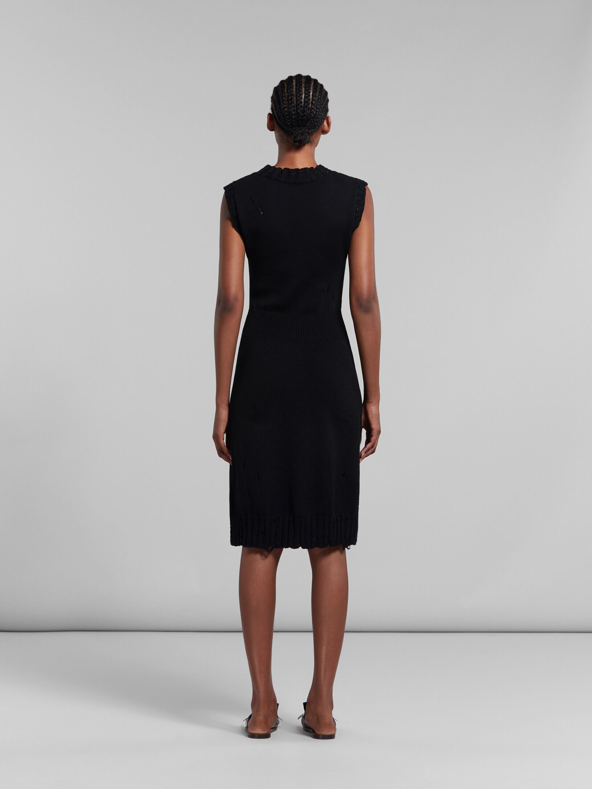 MARNI WOMEN'S BLACK SLEEVELESS KNIT DRESS WITH RUFFLES