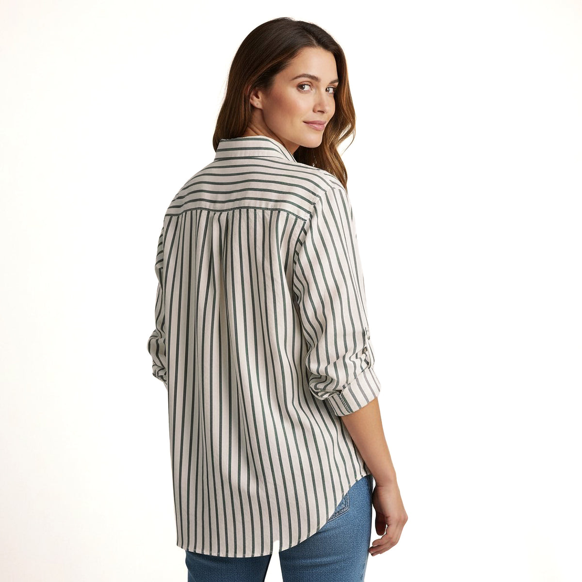 BRUNELLO CUCINELLI WOMEN'S BEIGE DARK GREEN SILK BLEND SHIRT