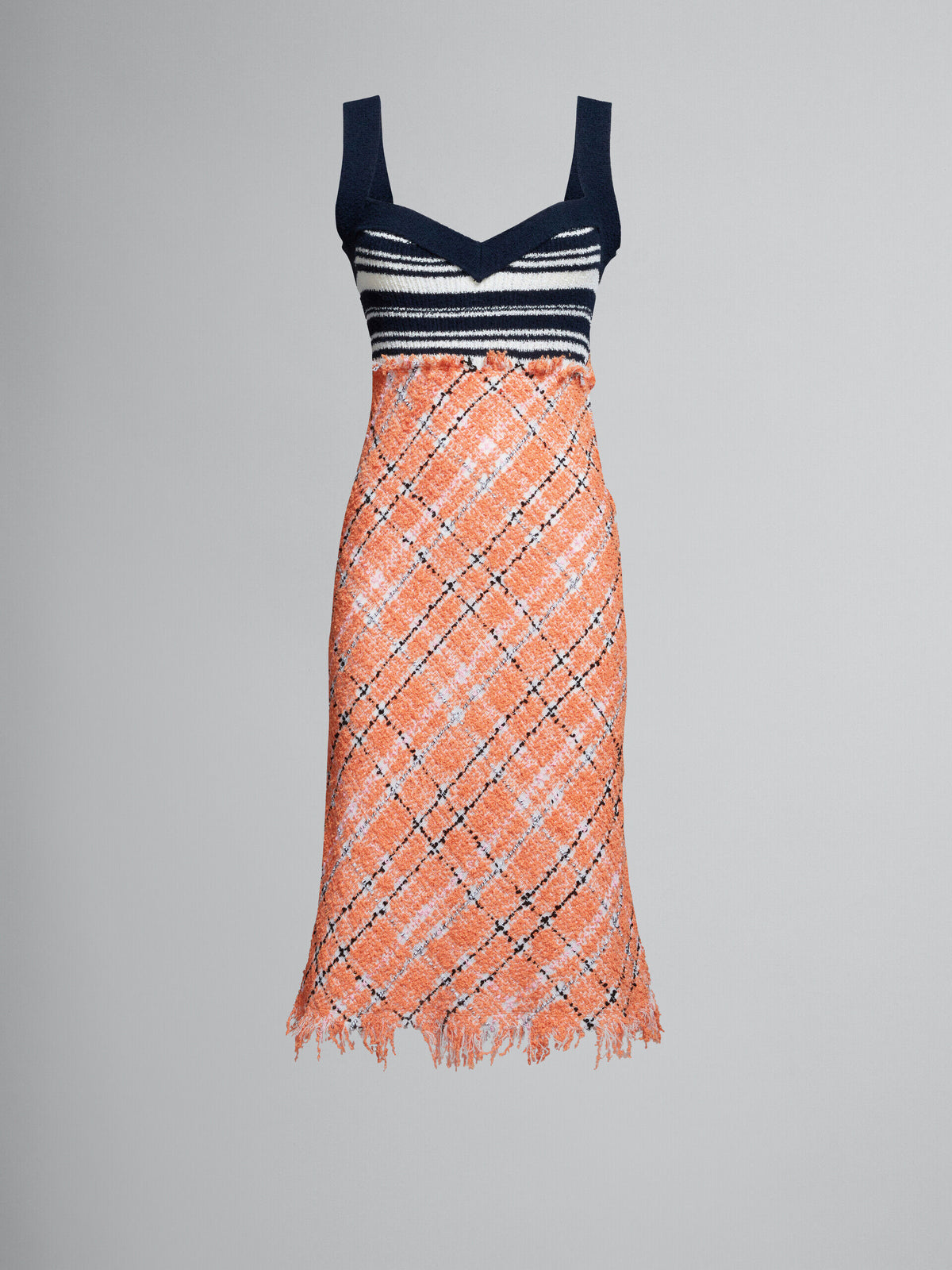 MARNI WOMEN'S NAVY ORANGE PLAID KNIT DRESS