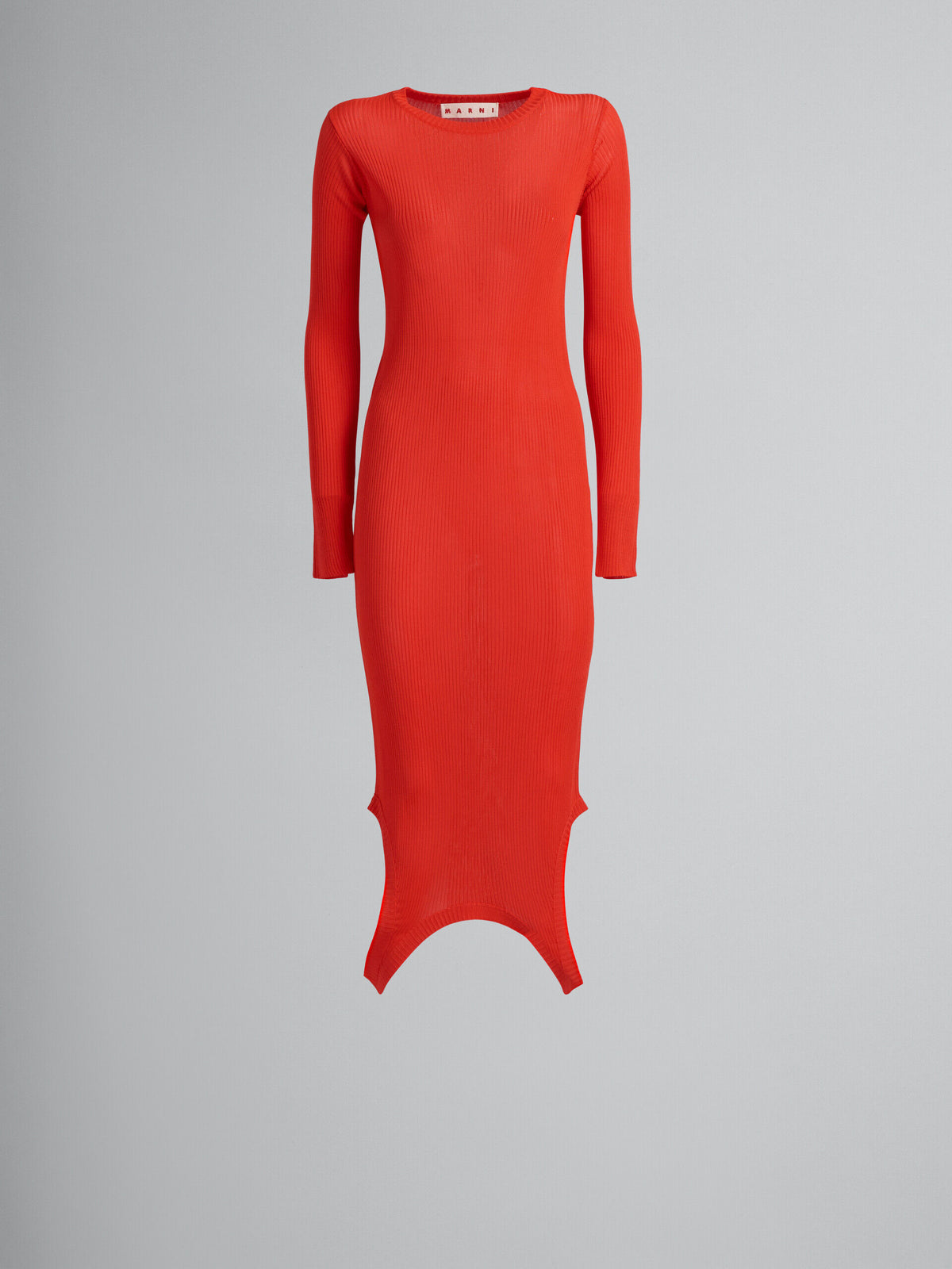 MARNI WOMEN'S RED RIBBED LONG SWEATER DRESS