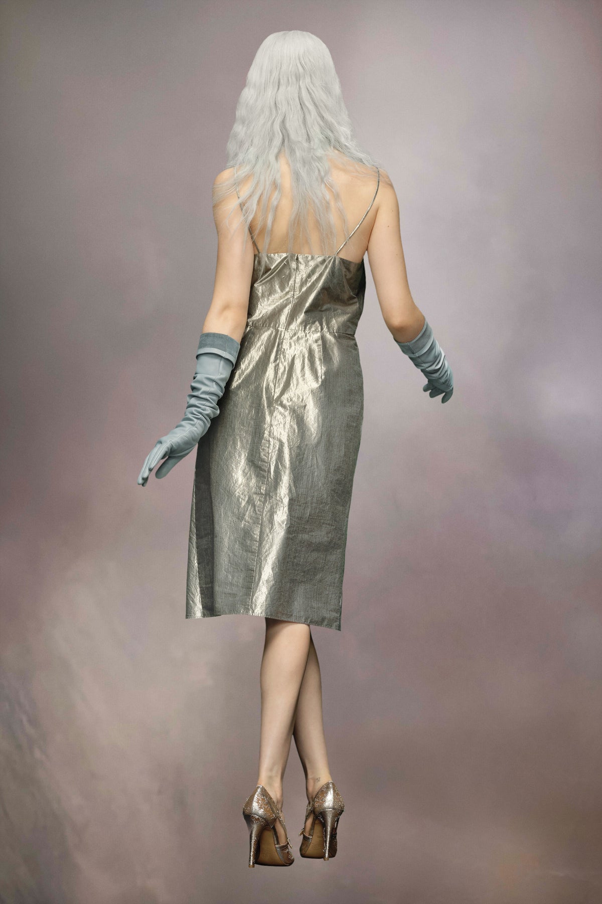 MAISON MARGIELA WOMEN'S SILVER METALLIC DRAPED MIDI DRESS