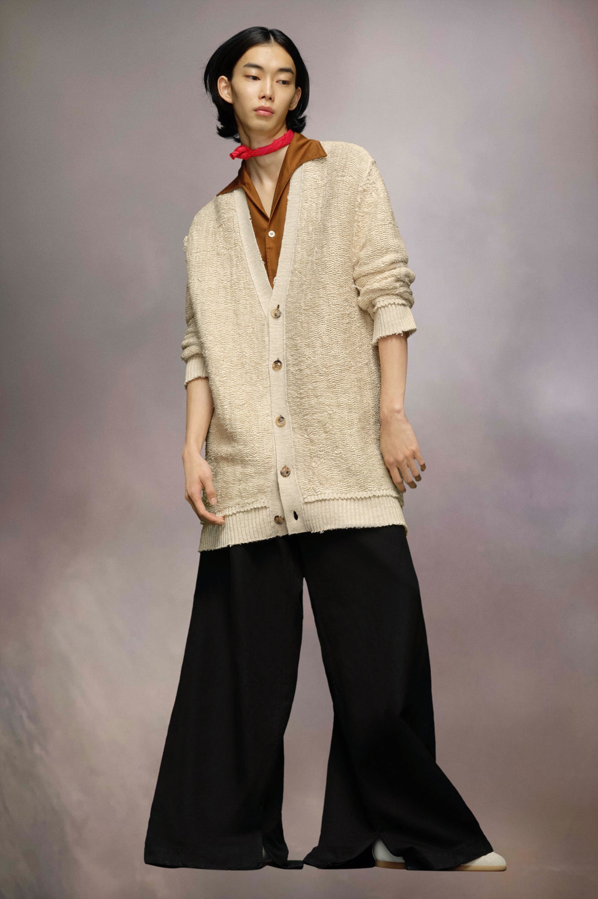 MAISON MARGIELA WOMEN'S BEIGE TEXTURED LONG CARDIGAN