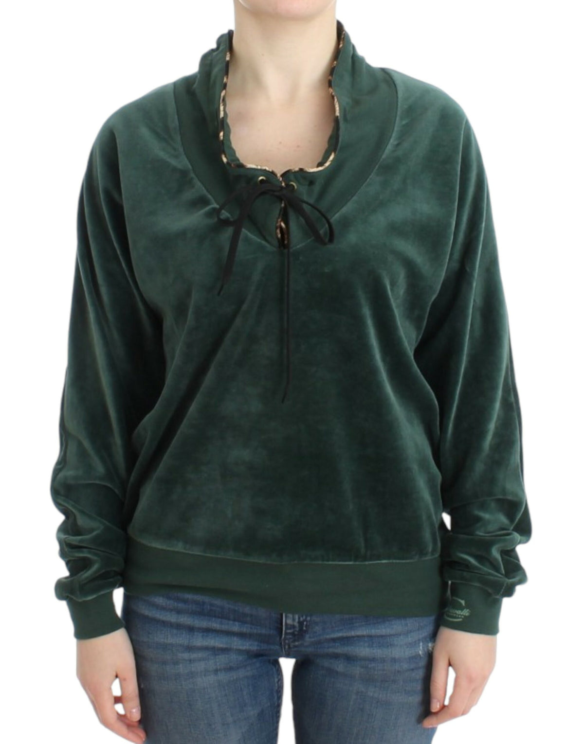 Cavalli Green velvet cotton sweater