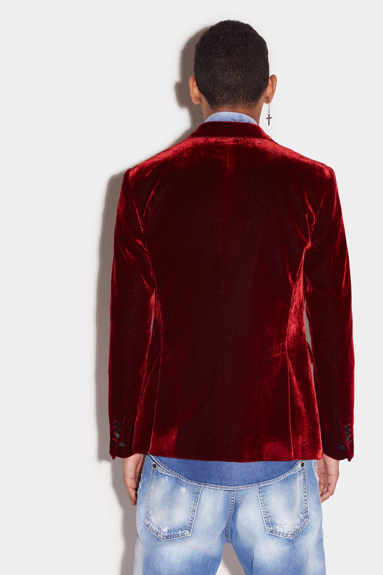DSQUARED2 MEN'S BURGUNDY VELVET BLAZER WITH TRIM