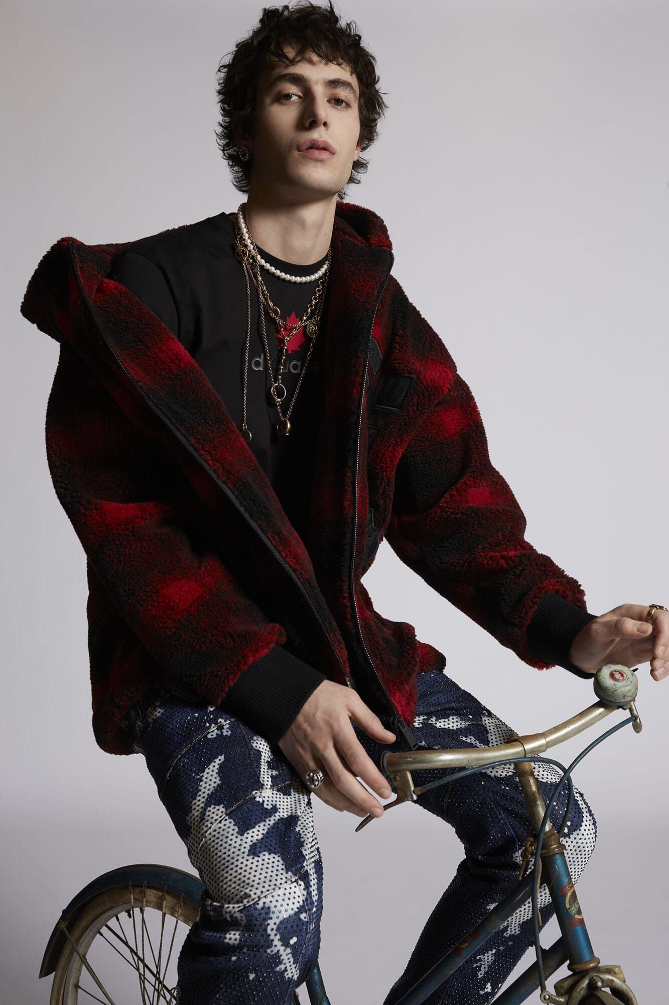 DSQUARED2 MEN'S BLACK RED PLAID ZIP JACKET