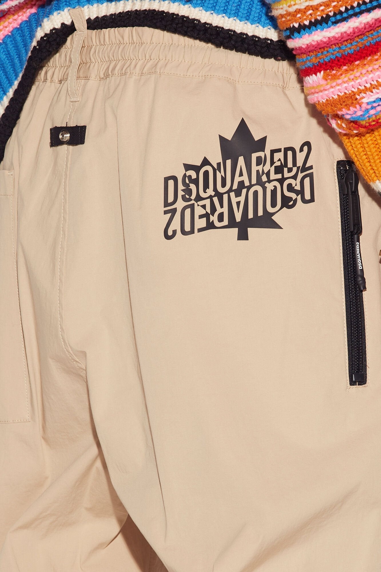 DSQUARED2 MEN'S BEIGE TROUSERS WITH BLACK PANELS