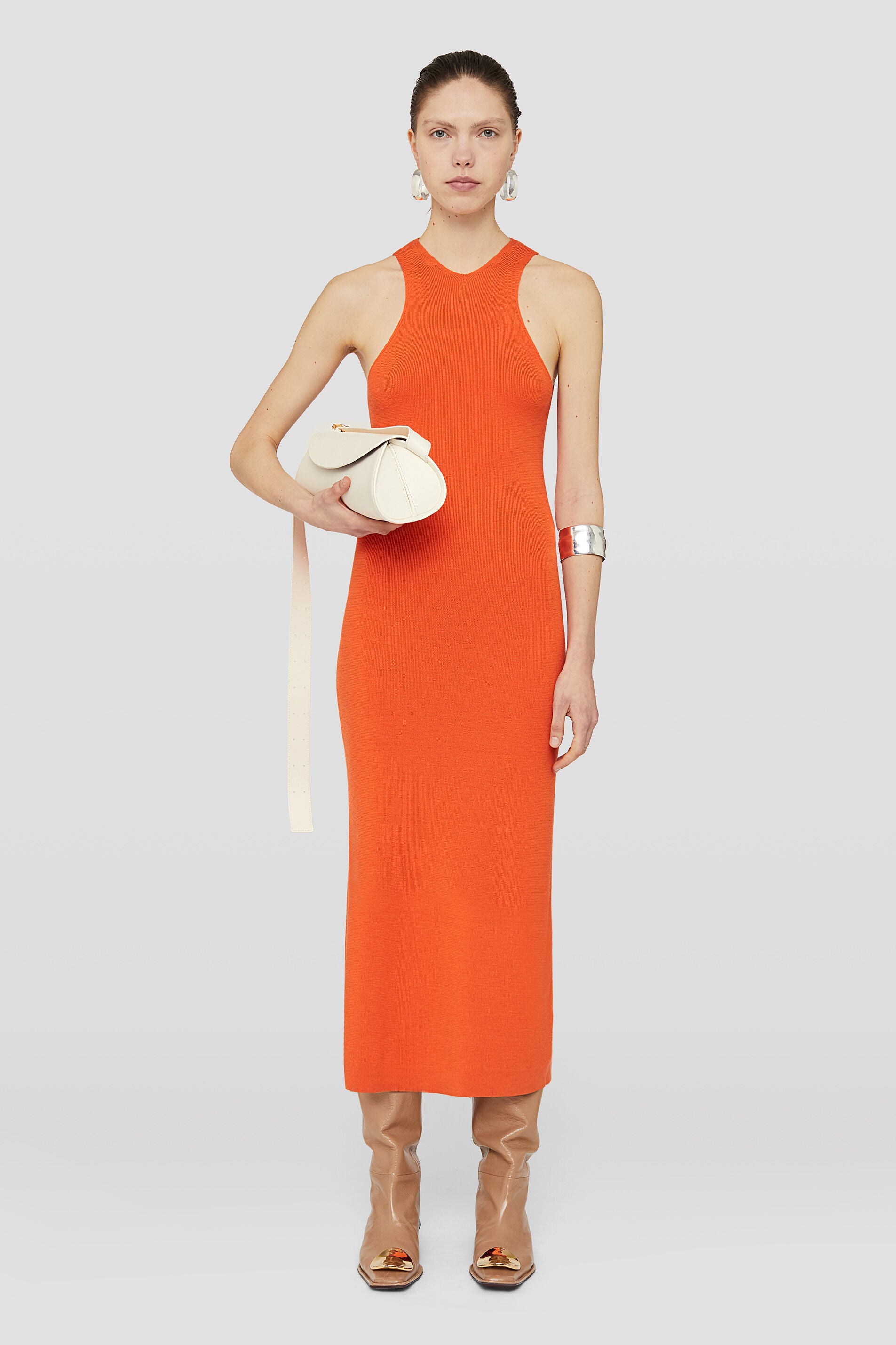 JIL SANDER WOMEN'S BRIGHT ORANGE SLEEVELESS DRESS