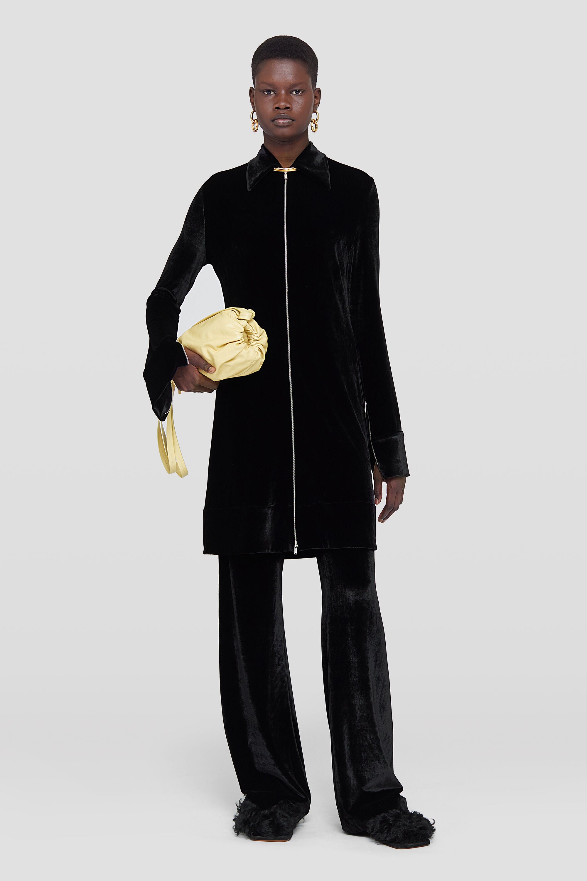 JIL SANDER WOMEN'S BLACK VELVET WIDE LEG TROUSERS