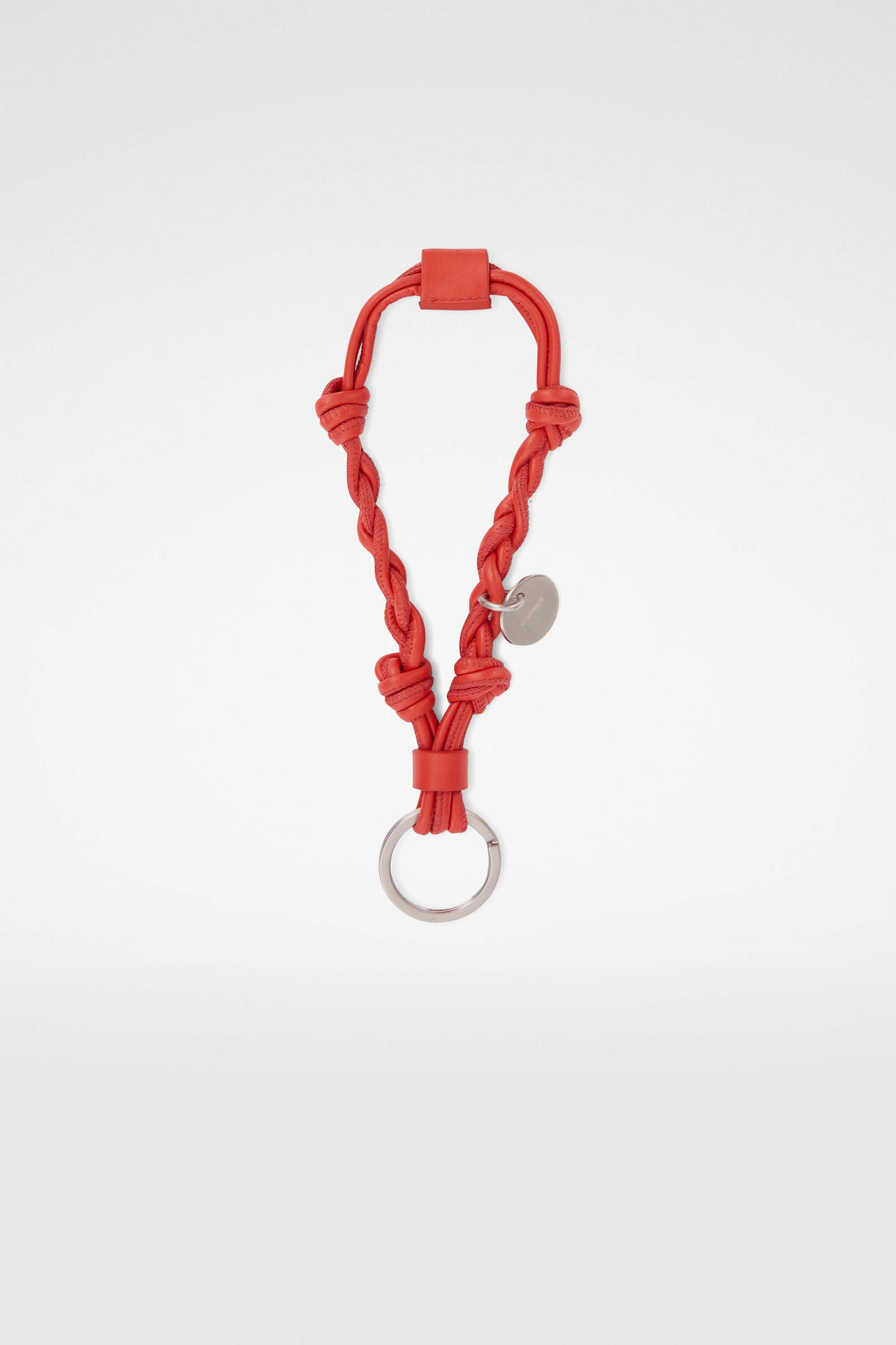 JIL SANDER MEN'S VIVID ORANGE BRAIDED LEATHER KEYCHAIN