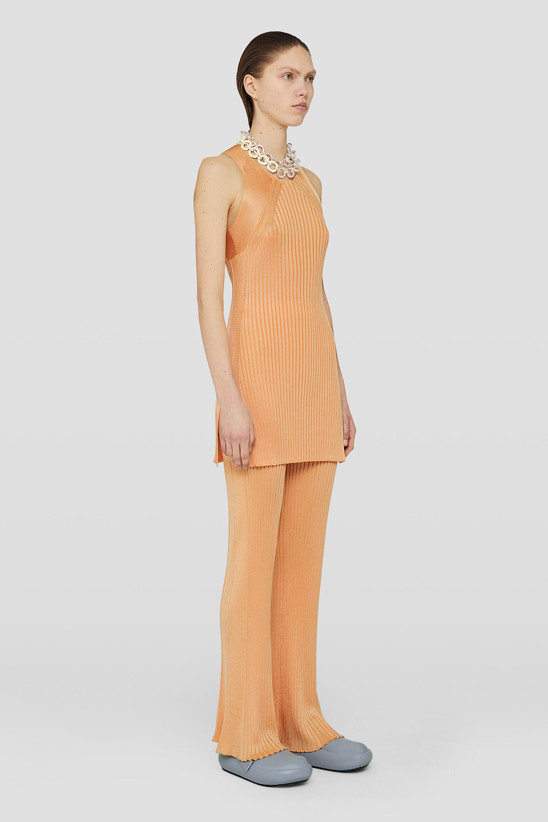 JIL SANDER WOMEN'S LIGHT ORANGE RIBBED FLARE TROUSERS