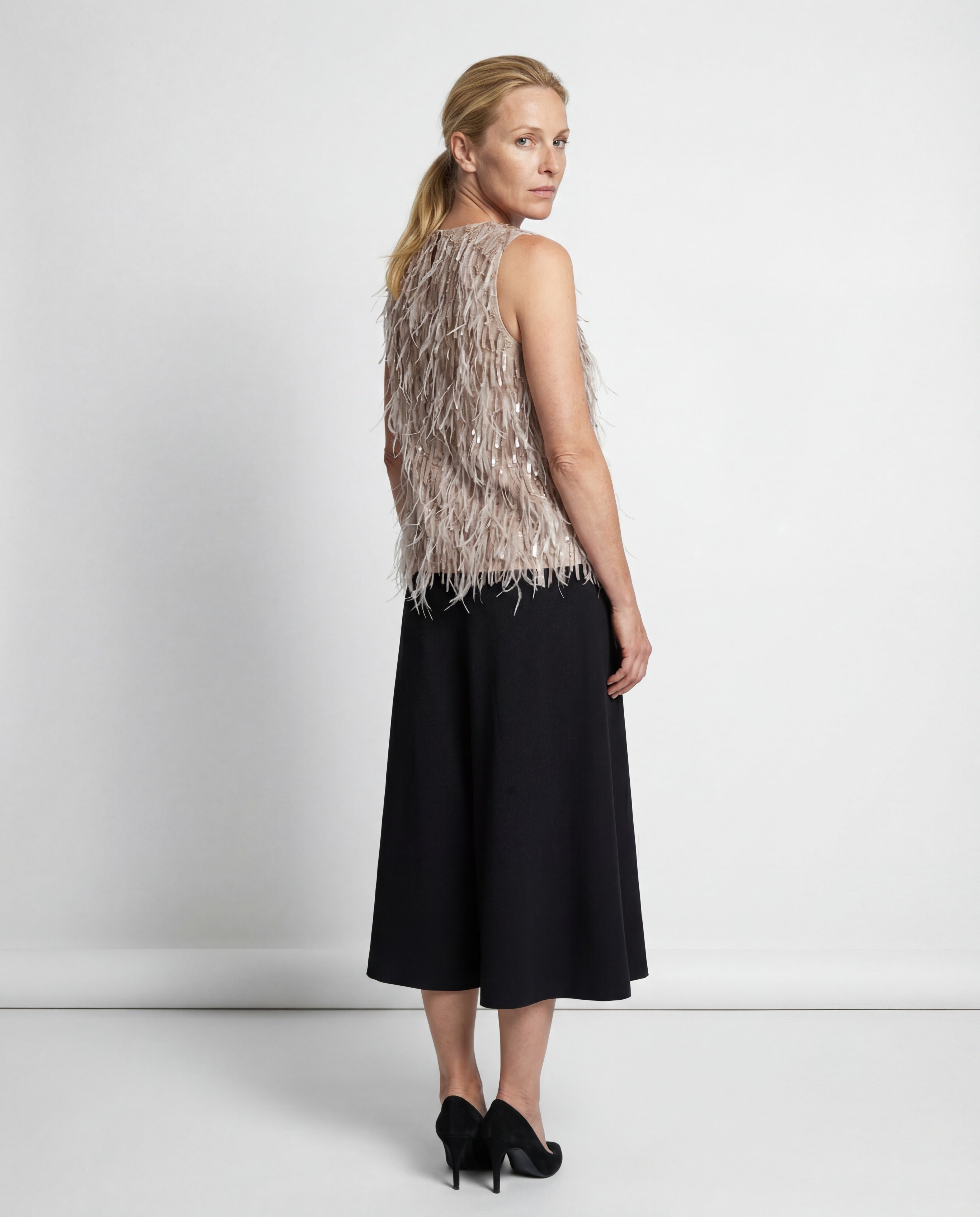 BRUNELLO CUCINELLI WOMEN'S SAND SILK SLEEVELESS SEQUIN TOP