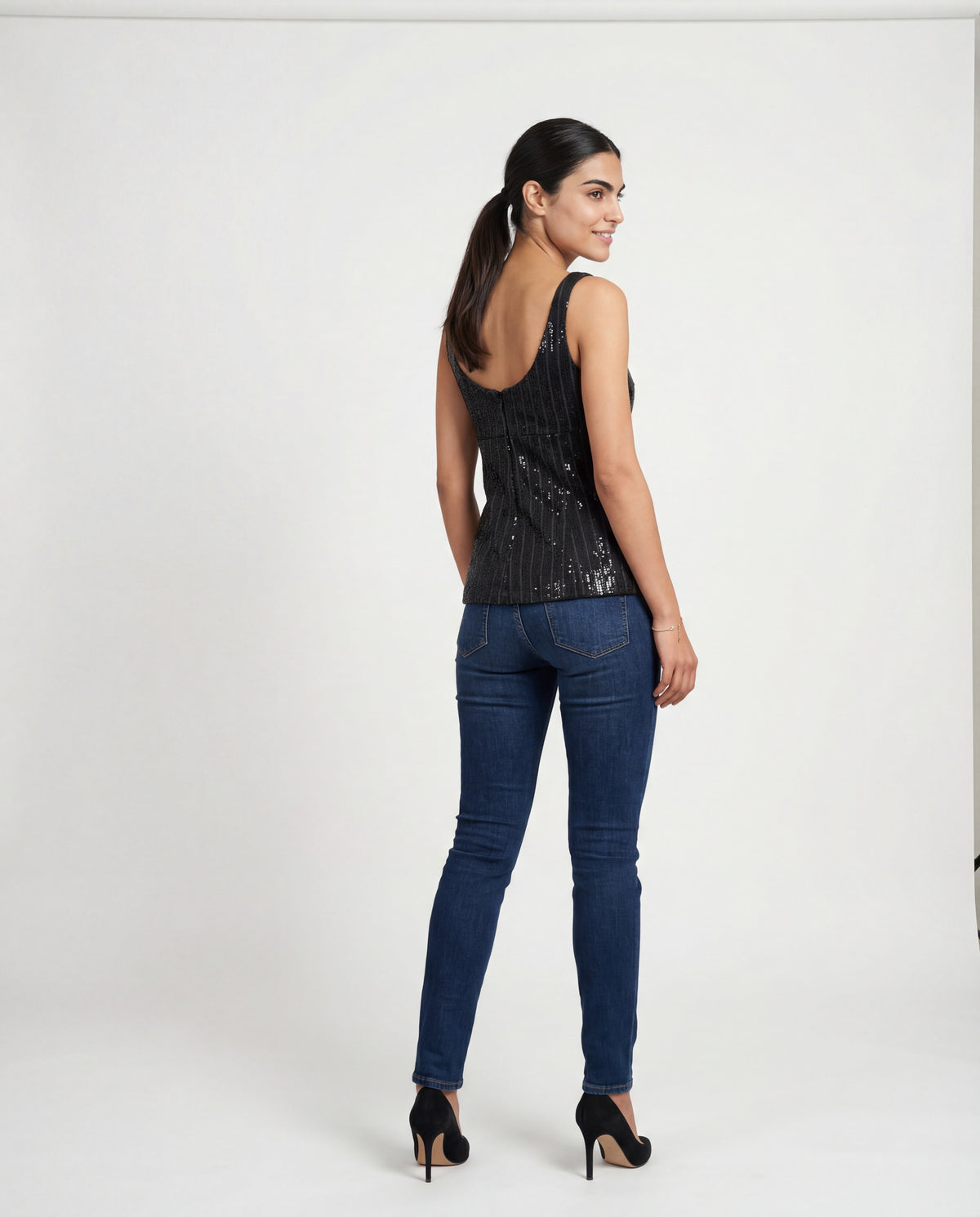 BRUNELLO CUCINELLI WOMEN'S DARK GREY SEQUIN TANK SHIRT