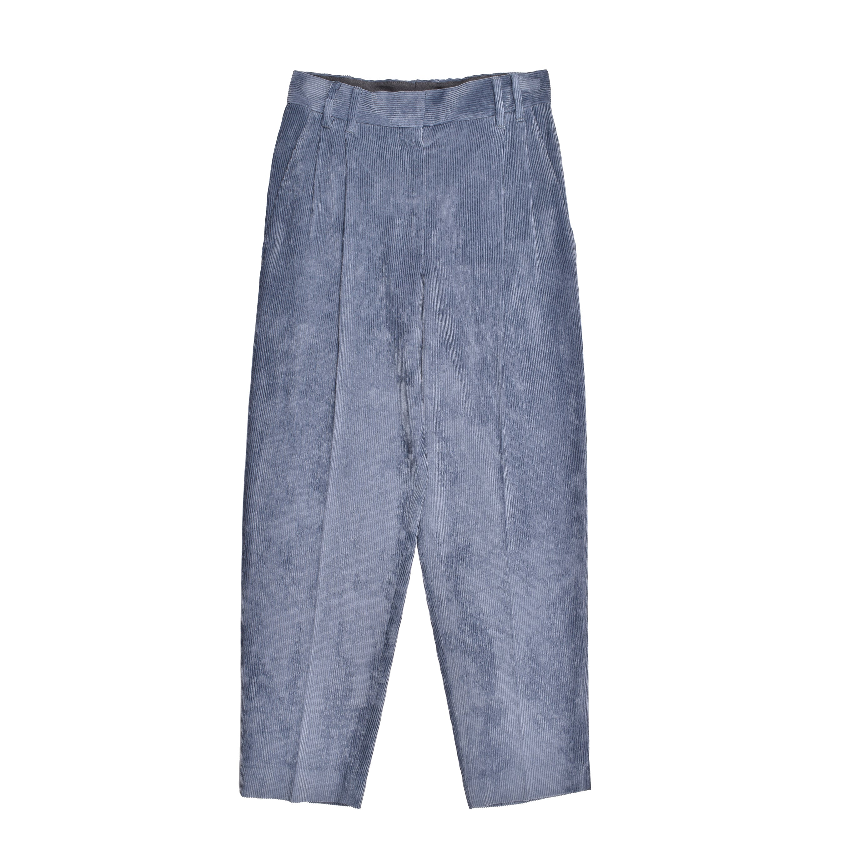 BRUNELLO CUCINELLI WOMEN'S BLUE CORDUROY PLEATED TROUSERS
