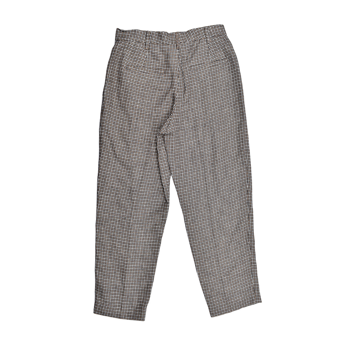 BRUNELLO CUCINELLI WOMEN'S BEIGE BLUE LINEN HOUNDSTOOTH TROUSERS