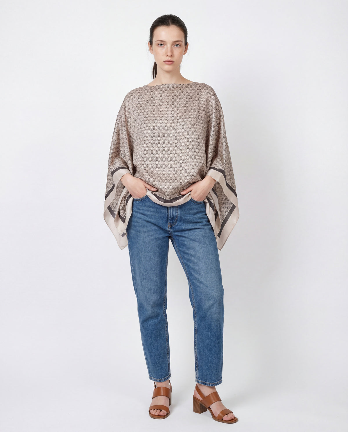 BRUNELLO CUCINELLI WOMEN'S ANTHRACITE BEIGE SILK SHIRT