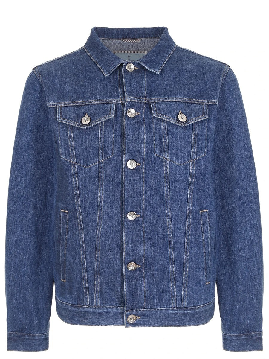 BRUNELLO CUCINELLI MEN'S MEDIUM DENIM WESTERN-STYLE JACKET