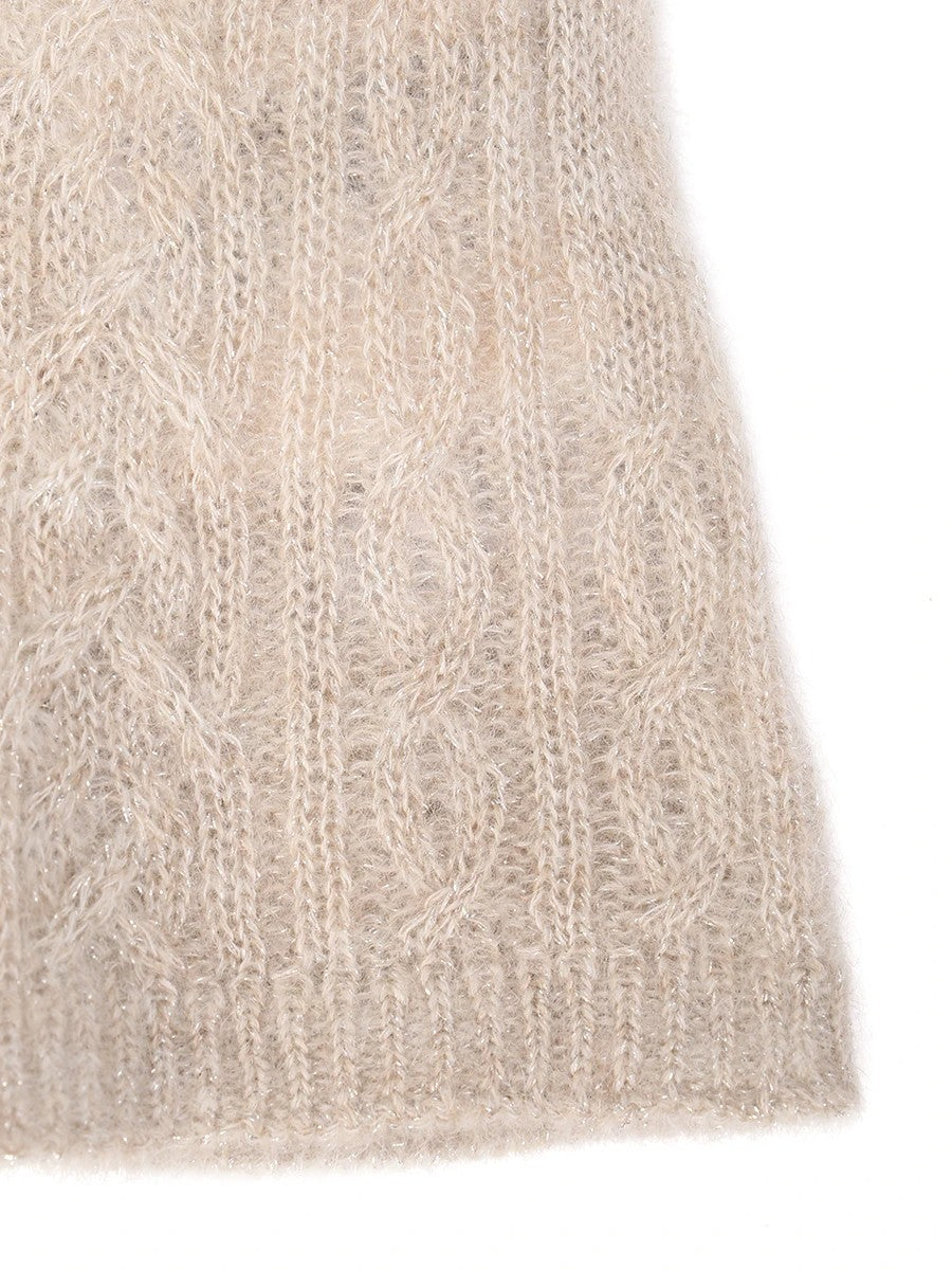 BRUNELLO CUCINELLI WOMEN'S SEASHELL LONG CABLE KNIT GLOVES