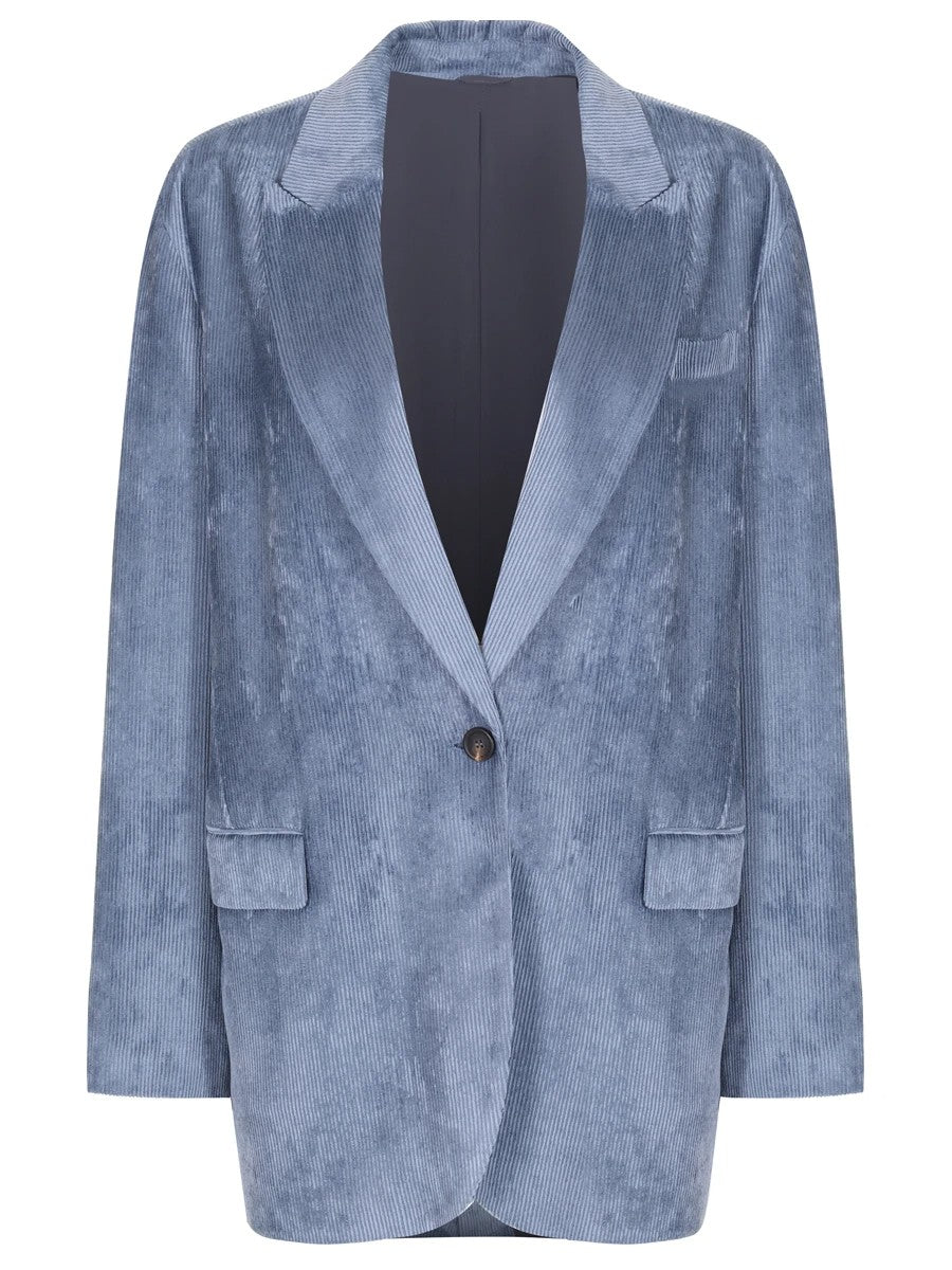BRUNELLO CUCINELLI WOMEN'S BLUE RELAXED VELVET BLAZER