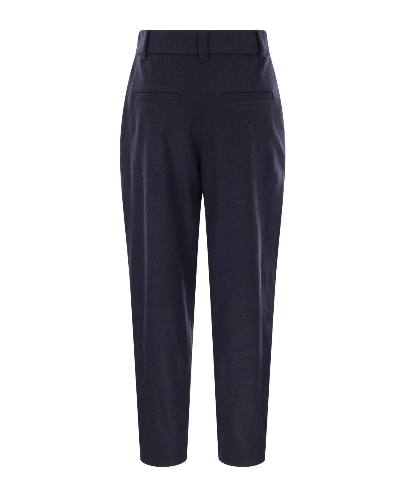 BRUNELLO CUCINELLI WOMEN'S NAVY PLEATED TAILORED TROUSERS
