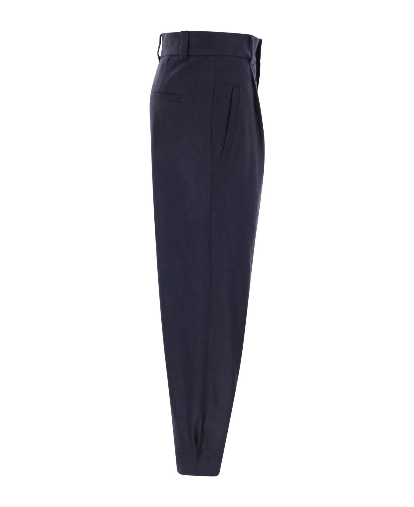 BRUNELLO CUCINELLI WOMEN'S NAVY PLEATED TAILORED TROUSERS