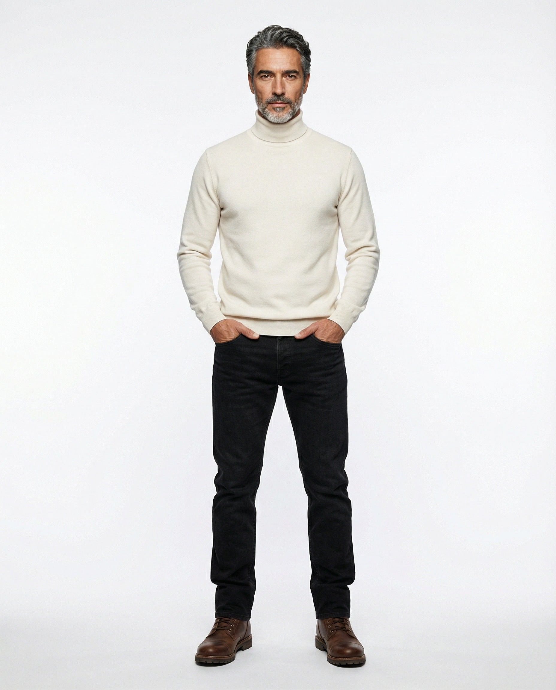 BRUNELLO CUCINELLI MEN'S OFF WHITE CASHMERE TURTLENECK SWEATER