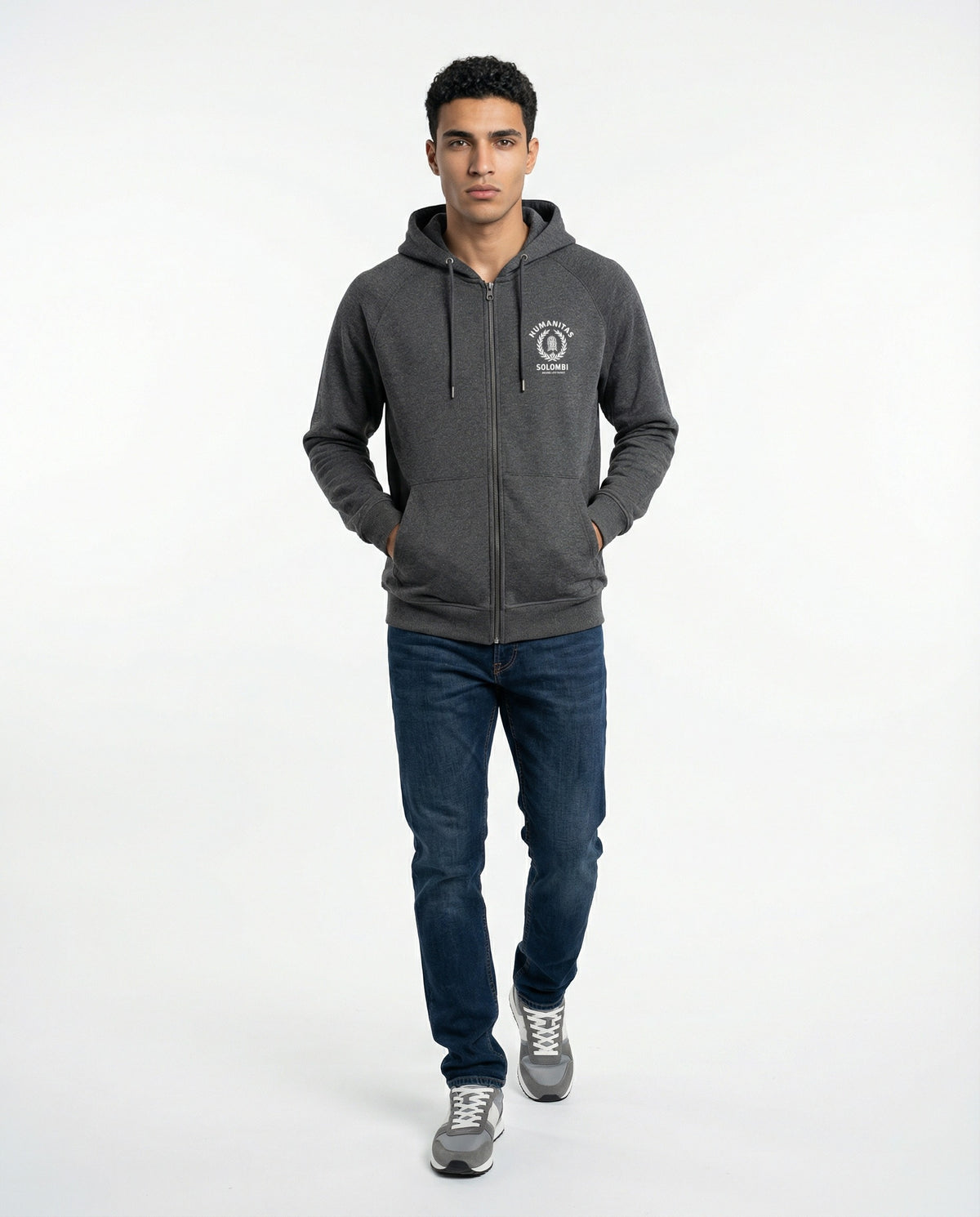 BRUNELLO CUCINELLI MEN'S DARK GREY ZIP HOODIE