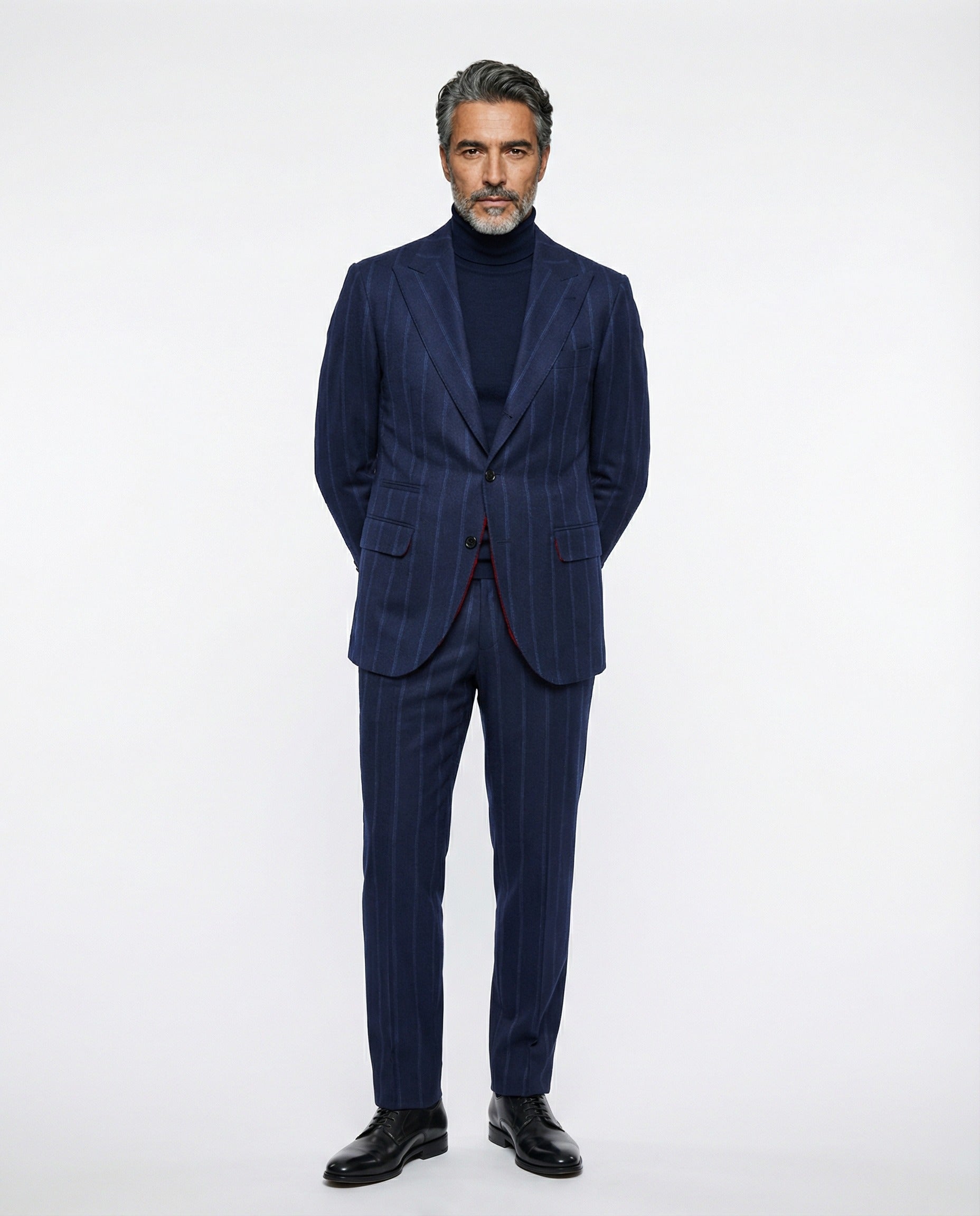 BRUNELLO CUCINELLI MEN'S BLUE CASHMERE BLEND STRIPED SUIT
