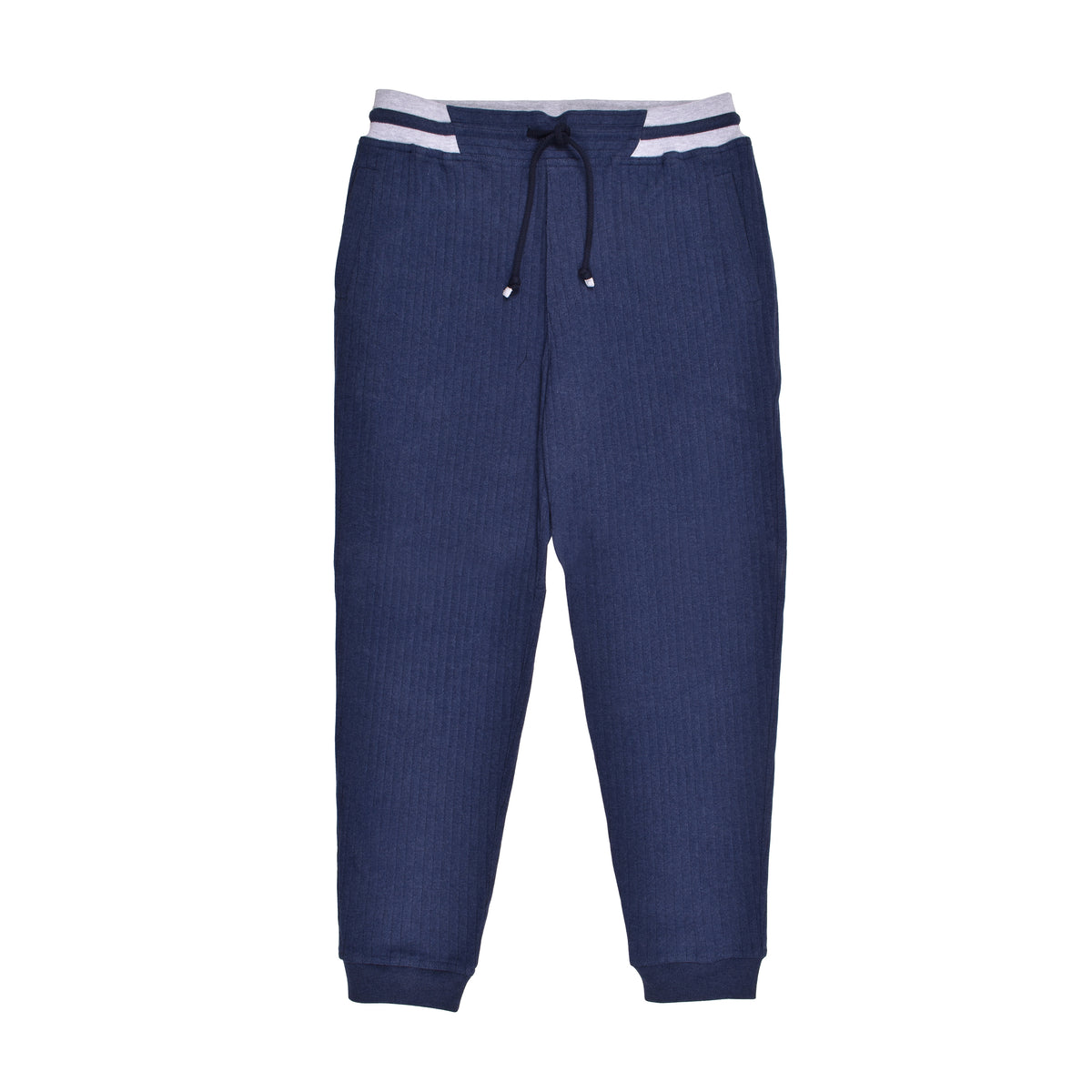 BRUNELLO CUCINELLI MEN'S NAVY RIBBED COTTON TROUSERS