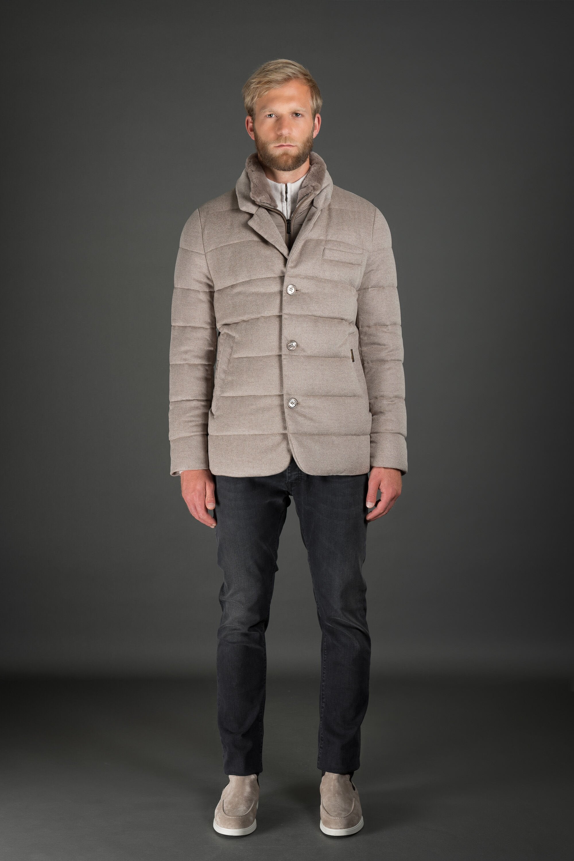 MOORER MEN'S CAMEL QUILTED JACKET WITH BUTTONS