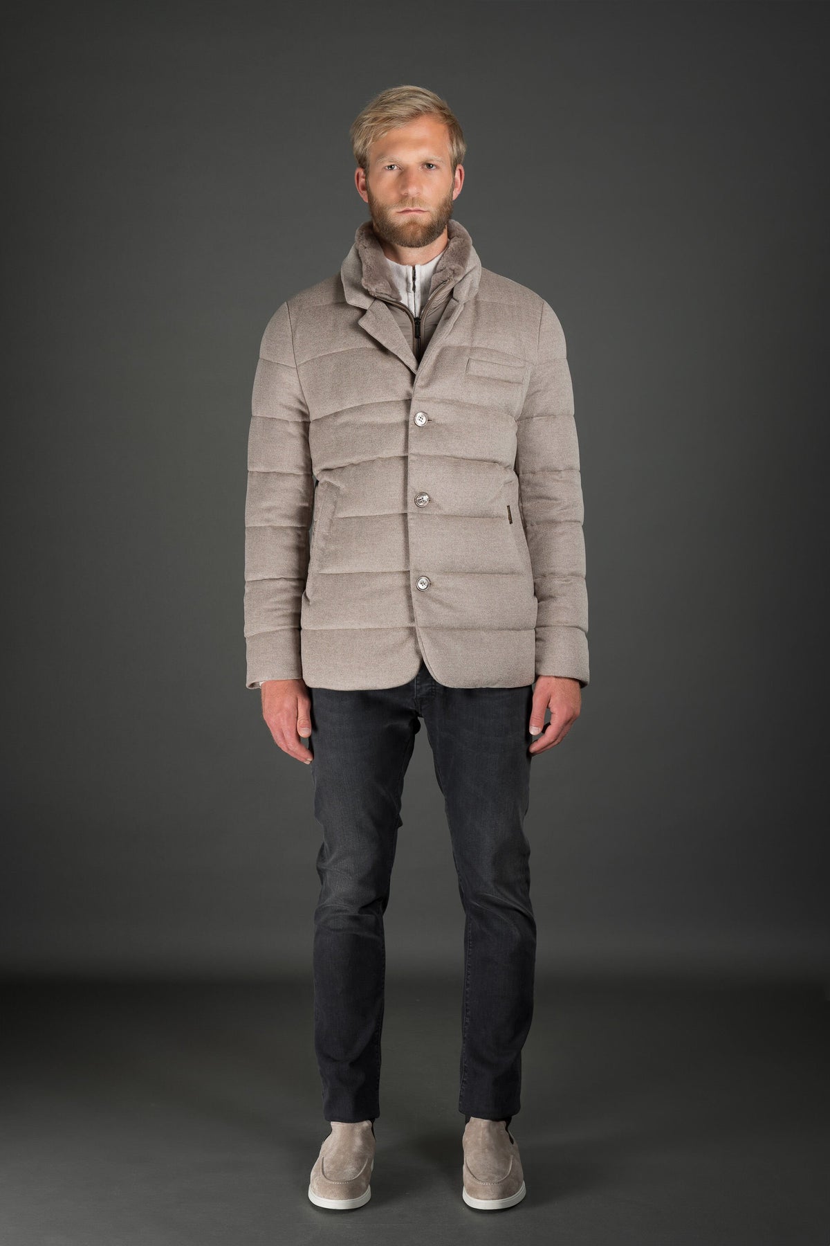 MOORER MEN'S CAMEL QUILTED JACKET WITH BUTTONS