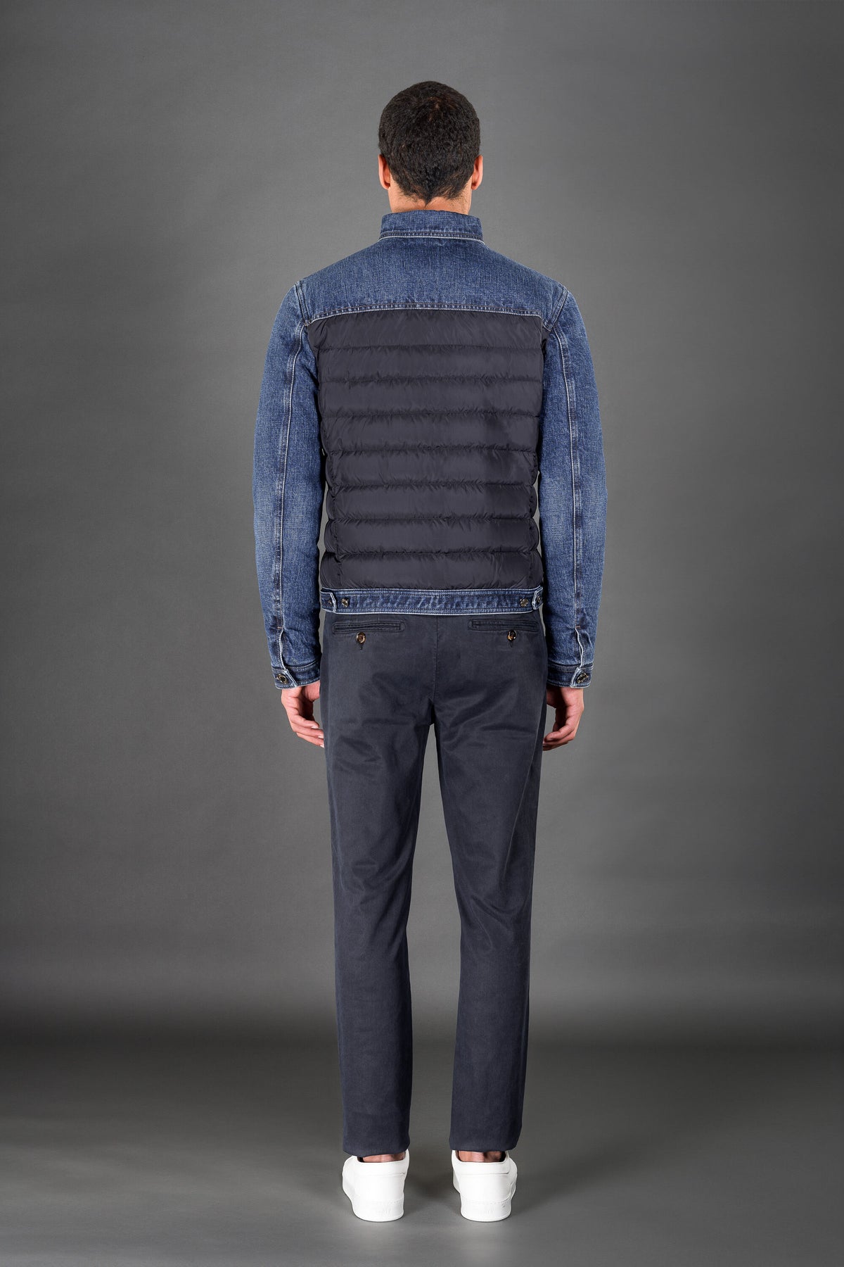 MOORER MEN'S BLUE DENIM AND QUILTED JACKET