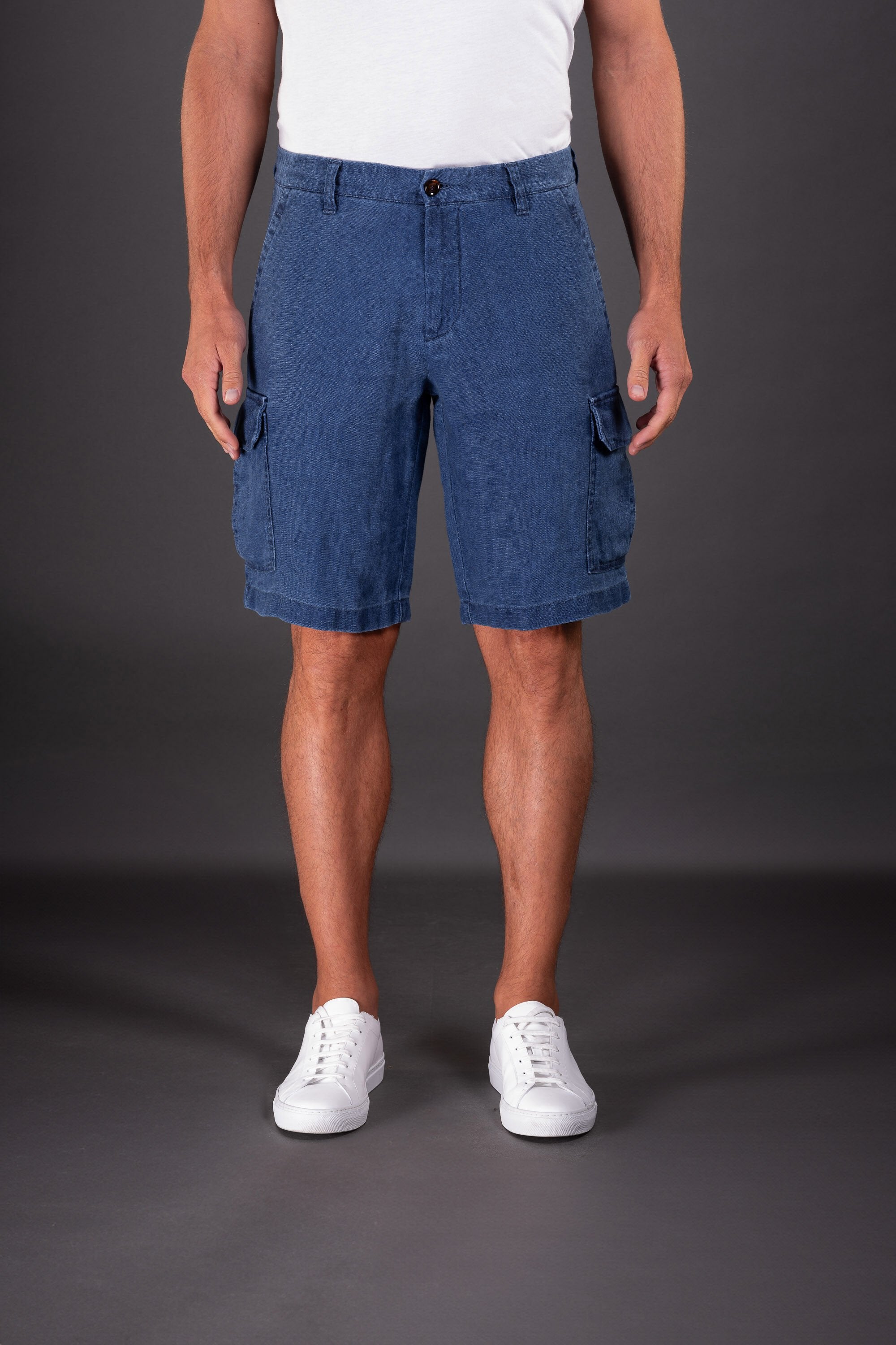 MOORER MEN'S BLUE CARGO COTTON TROUSERS