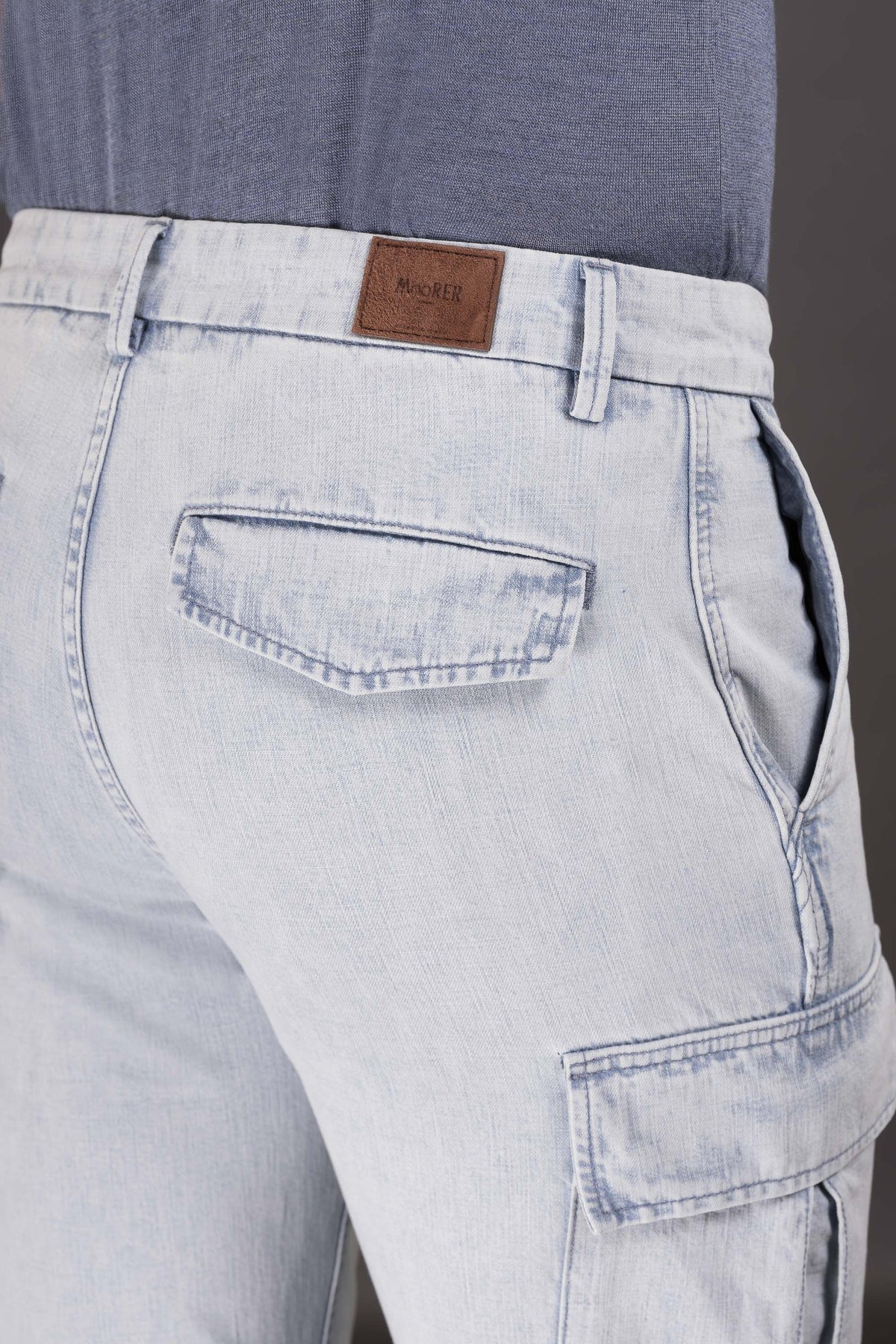 MOORER MEN'S LIGHT BLUE TAPERED TROUSERS