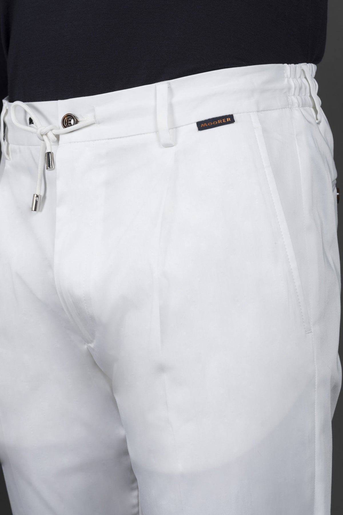 MOORER MEN'S WHITE TAILORED DRAWSTRING TROUSERS