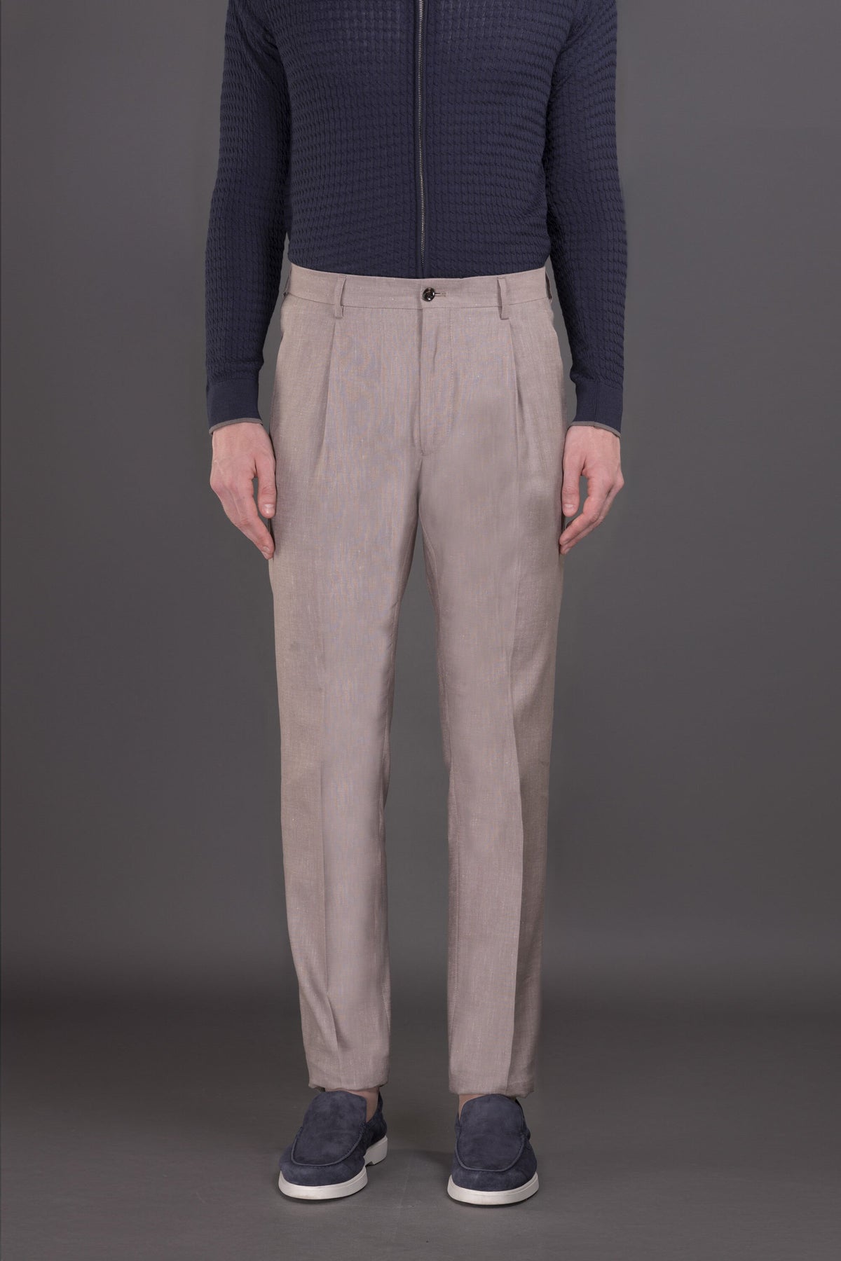 MOORER MEN'S LIGHT BEIGE TAILORED TROUSERS
