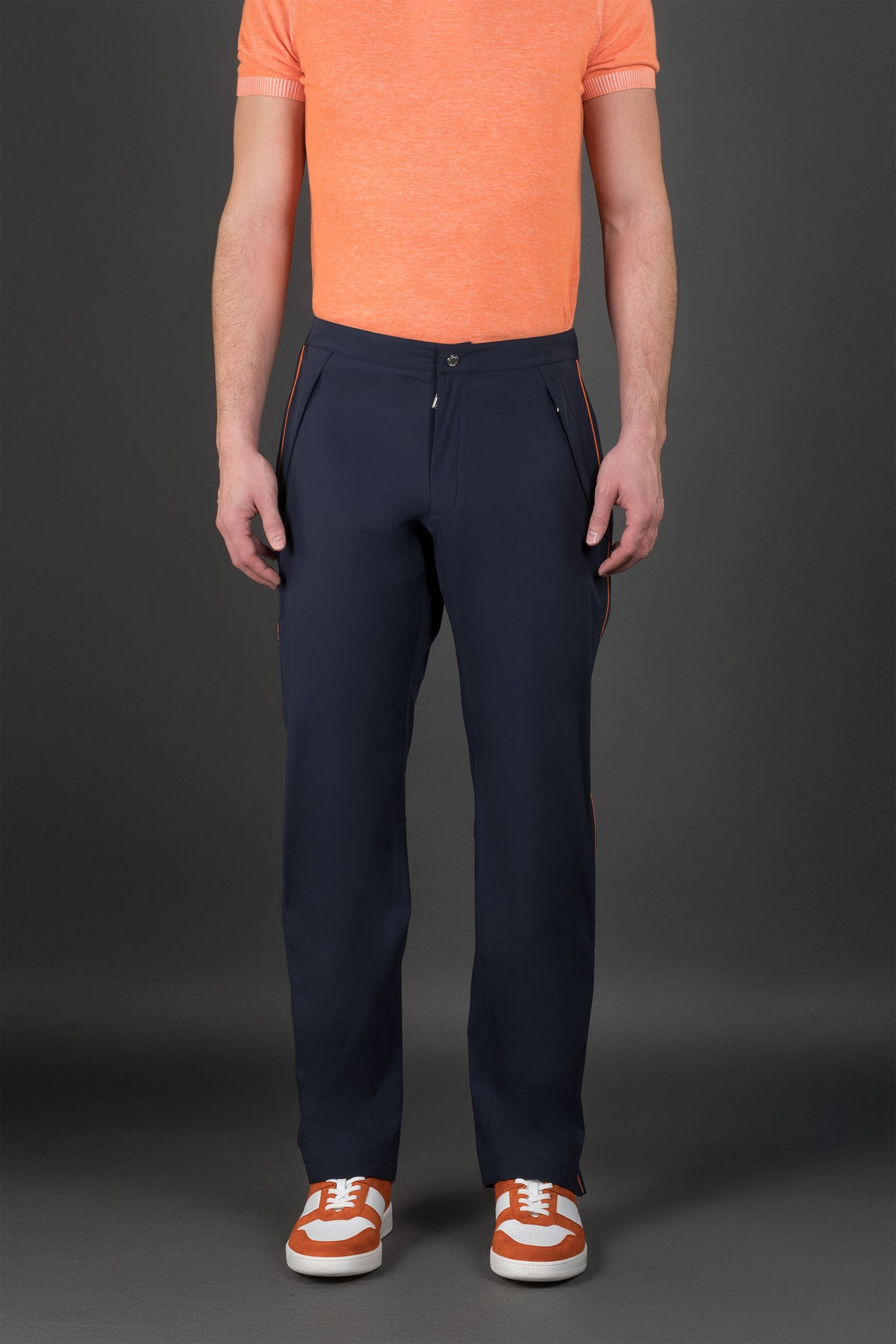 MOORER MEN'S NAVY TAILORED STRAIGHT TROUSERS