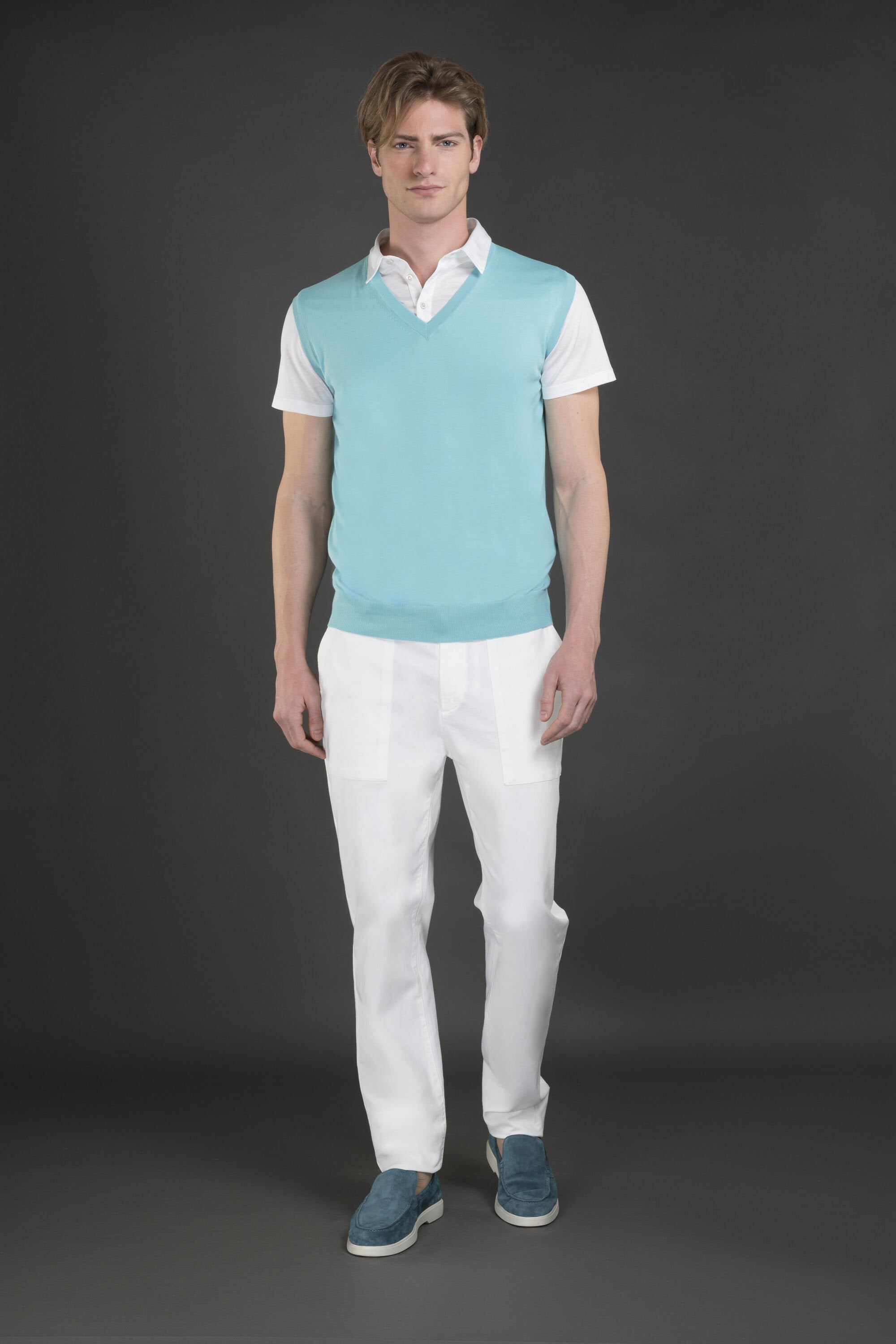 MOORER MEN'S LIGHT BLUE SLEEVELESS SWEATER