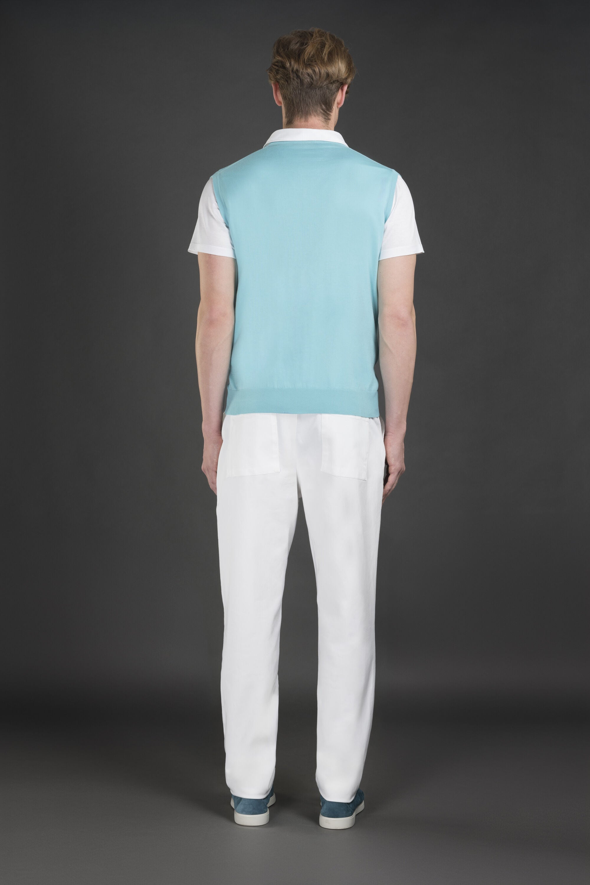 MOORER MEN'S LIGHT BLUE SLEEVELESS SWEATER